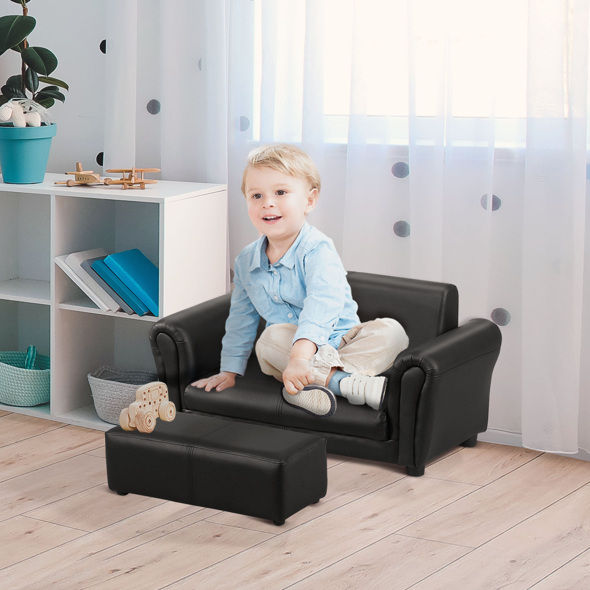 Laste diivan koos tumbaga, 2-osaline komplekt, must, 83 x 42 x 41 cm - Image 2