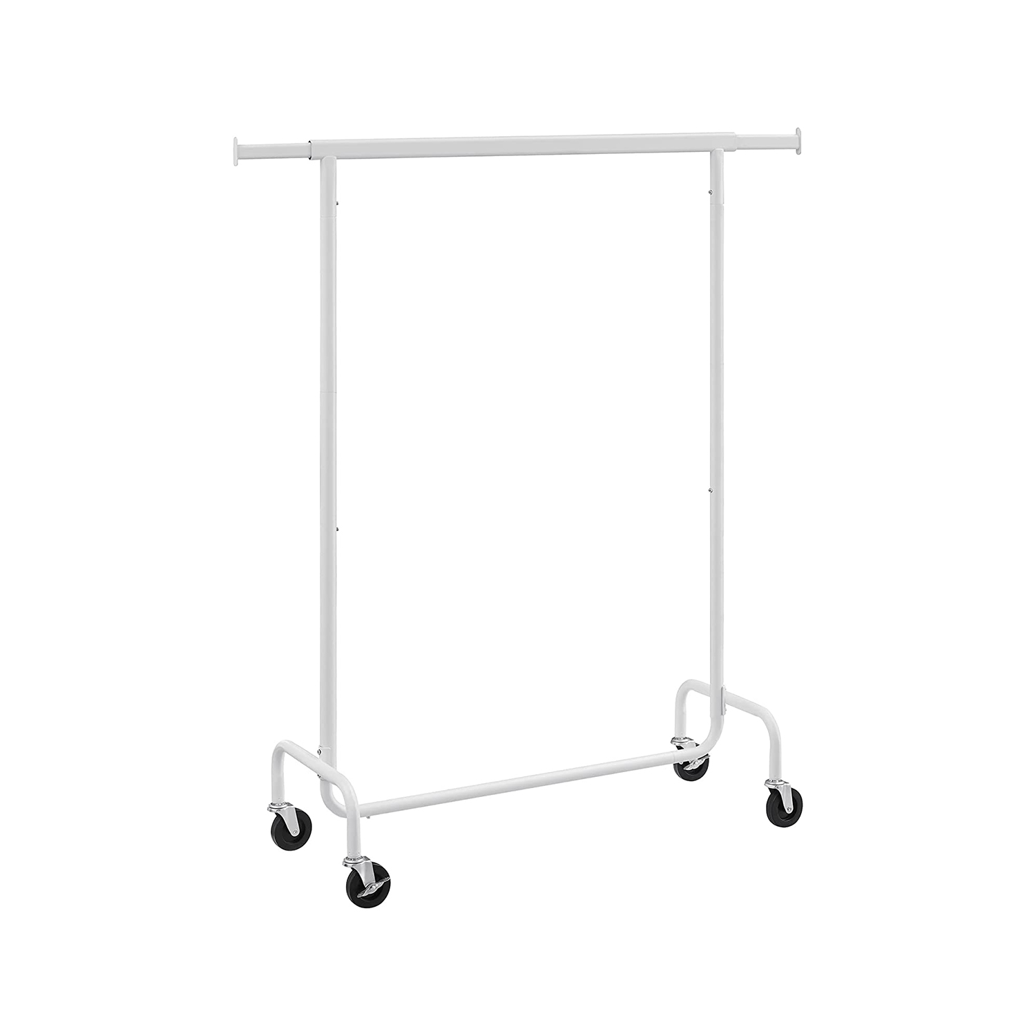 Riidestange ratastel väljatõmmatava riputuspuuga, mattvalge, 45 x 110–150 x 160 cm