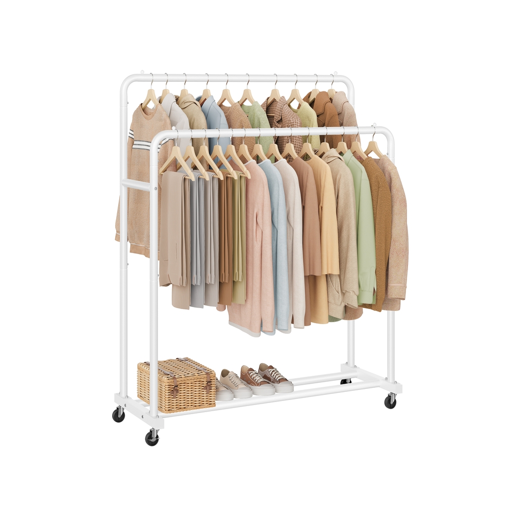Ratastega riidestange, teras, mattvalge, 46,5 x 110 x 155,5 cm