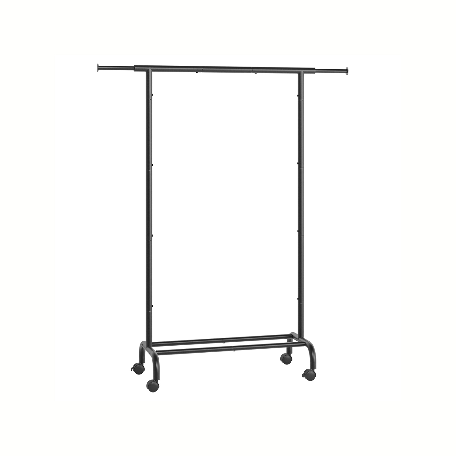 Ratastel riidestange, terasest, pikendatav, 40 x 83-120 x 156 cm, must