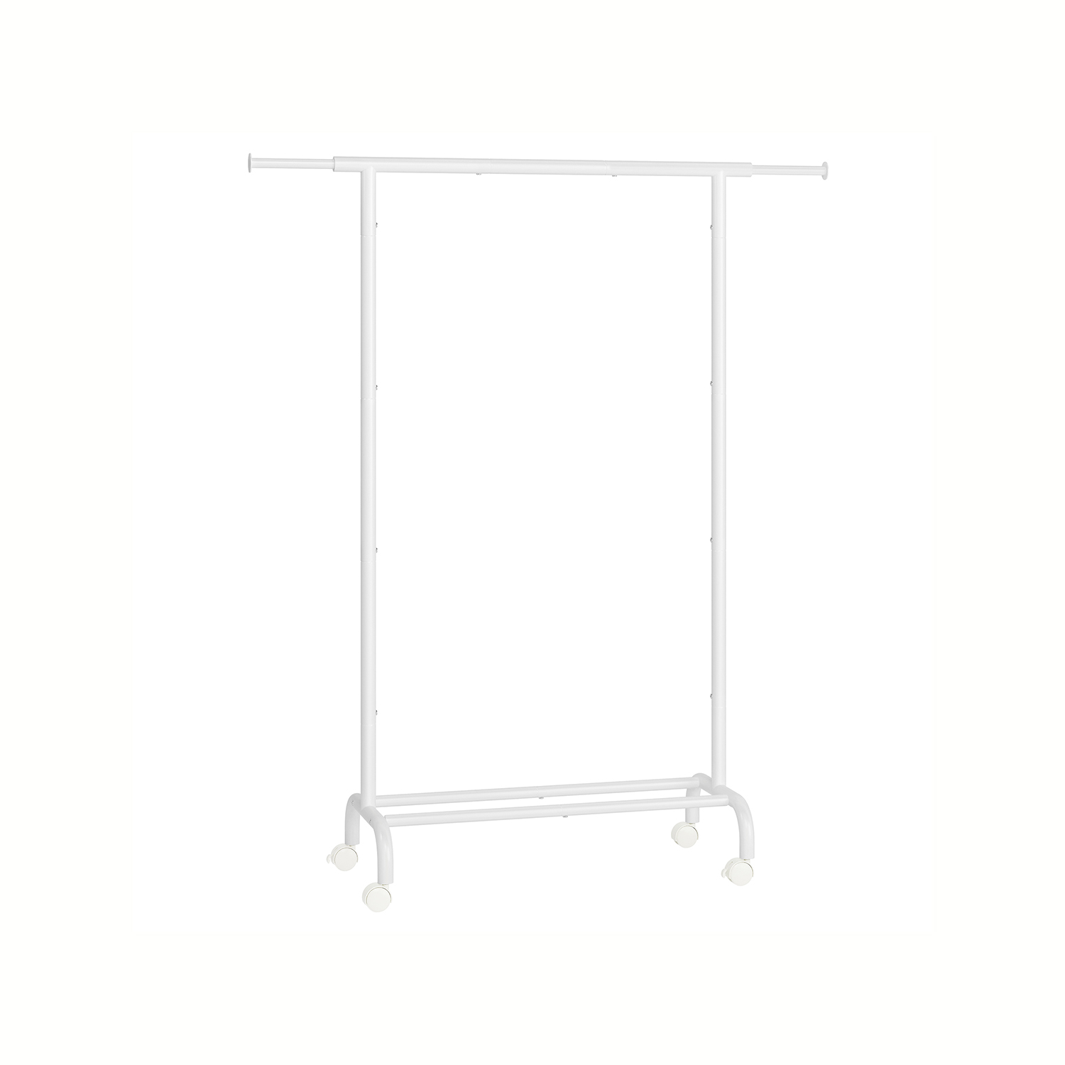 Ratastel riidestange, valge, terasest, 40 x 83–120 x 156 cm, kandevõime kuni 45 kg