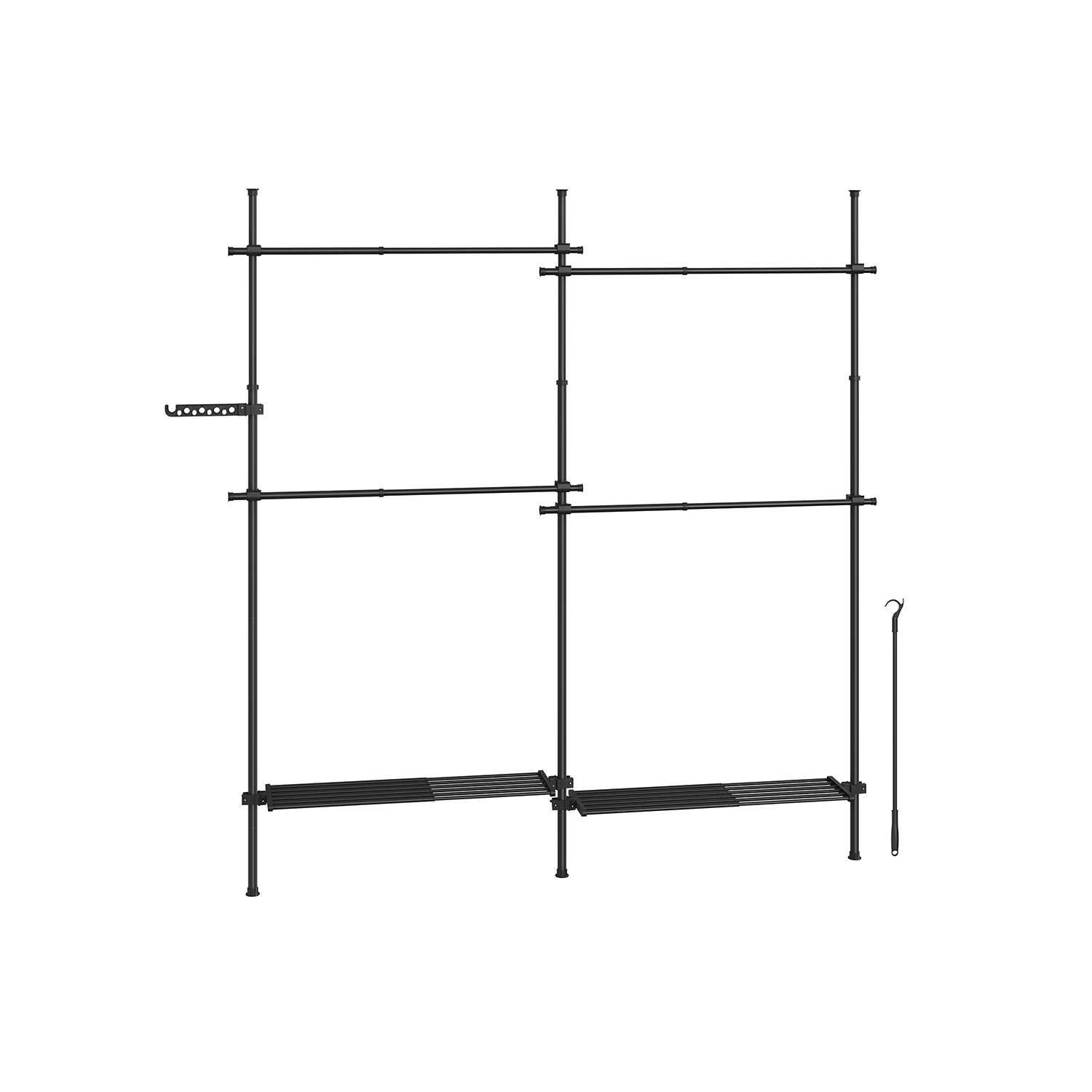 Riidestange reguleeritava laiuse ja kõrgusega, 33,5 x 162–238 x 208–310 cm, mattmust