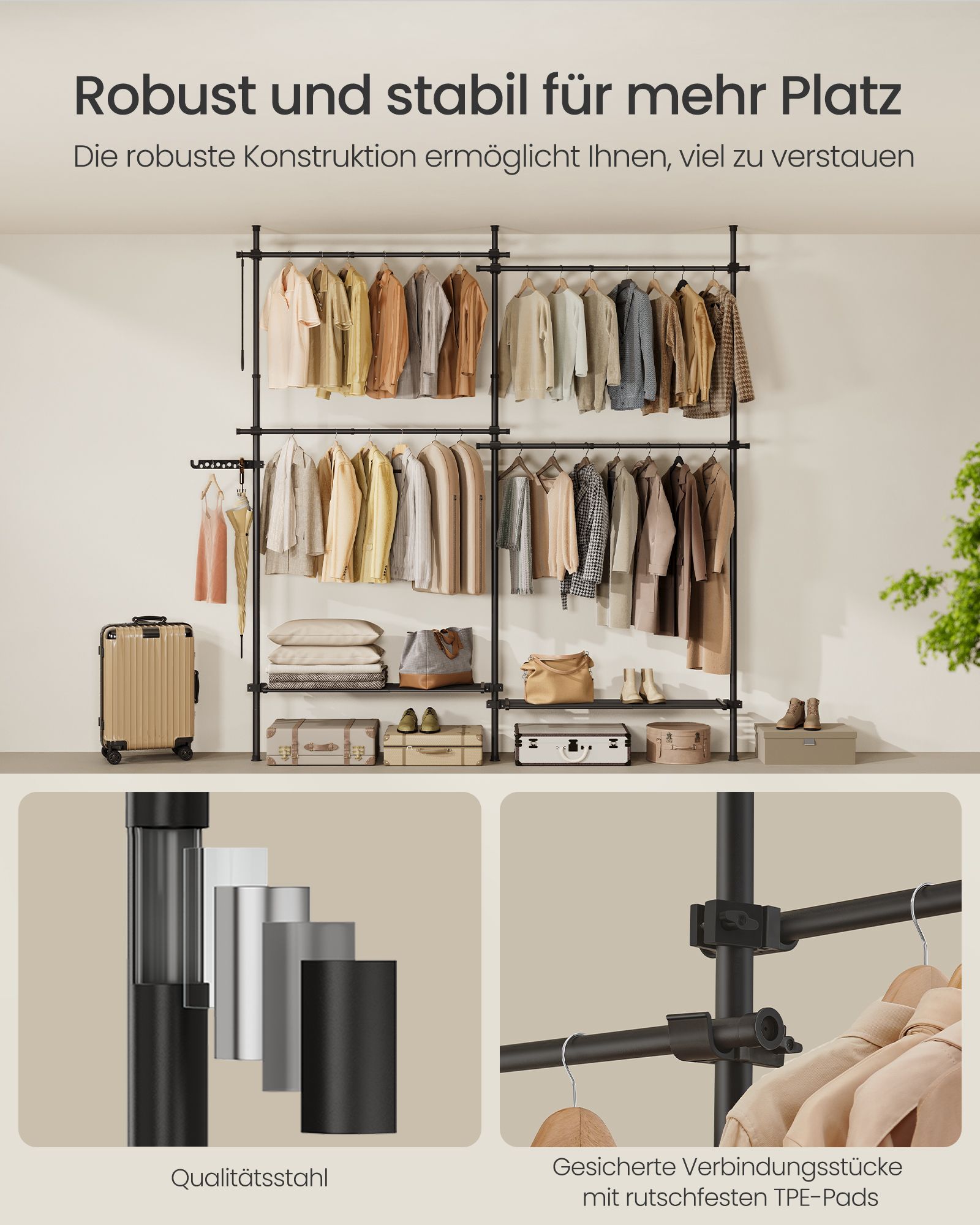 Drēbju statīvs ar regulējamu platumu un augstumu, 33,5 x 162–238 x 208–310 cm, matēti melns - Image 5