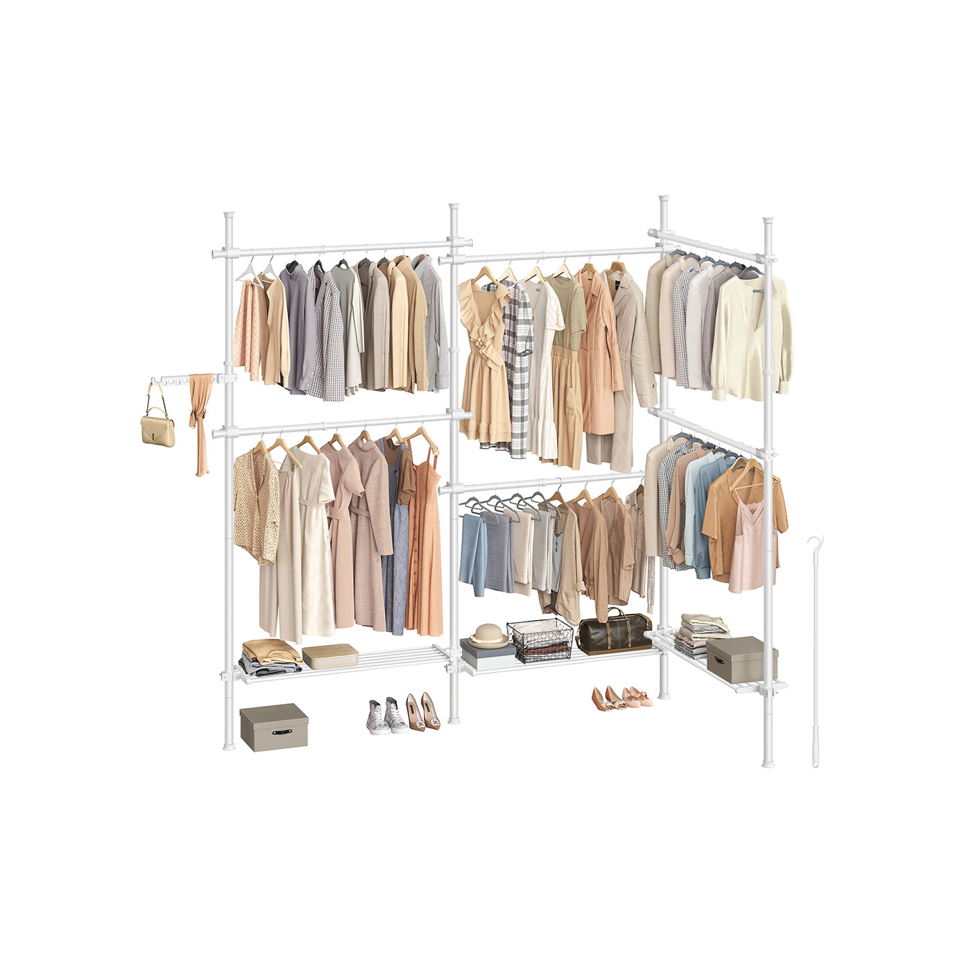 Reguleeritav 3 tasandiga riidestange, valge, 33,5 x 240–353 x 208–310 cm