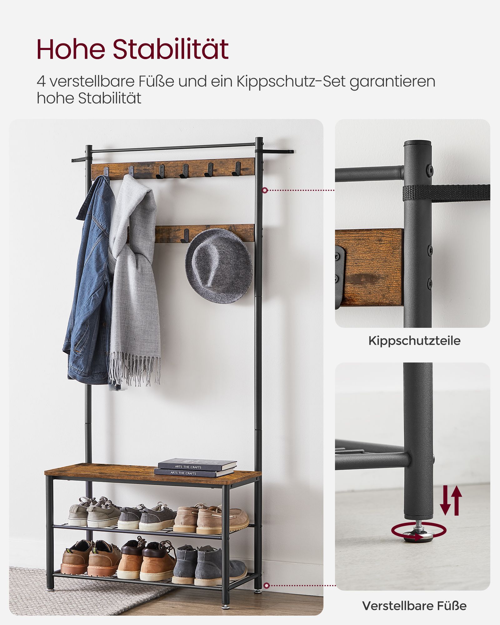 Priekšnama pakaramais ar 3 plauktiem, sēdvietu, 32 x 85 x 175 cm, brūns-melns - Image 5