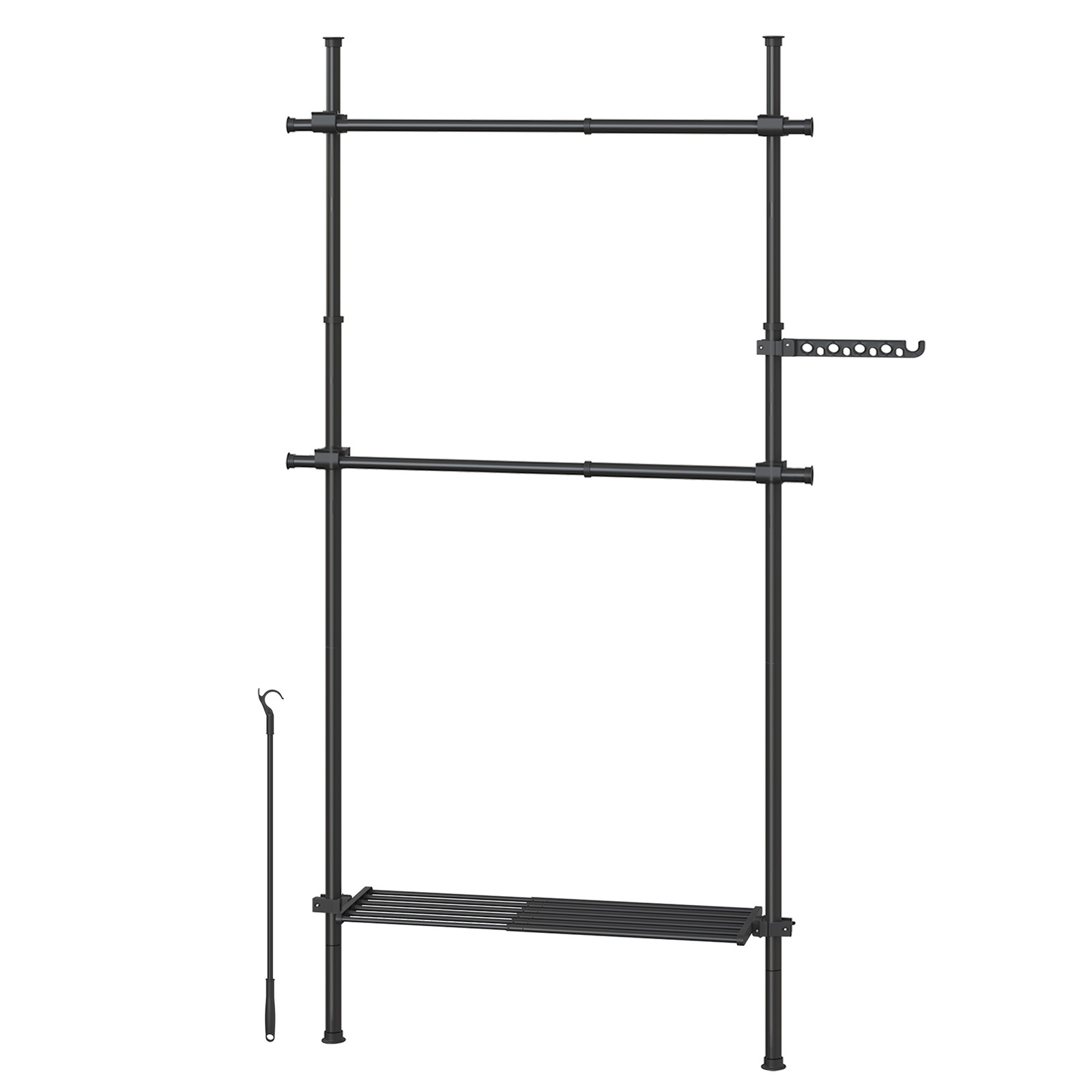 Drēbju statīvs, 3 līmeņu, regulējams augstumā un platumā, 33,5 x 84–123 x 220–300 cm, melns