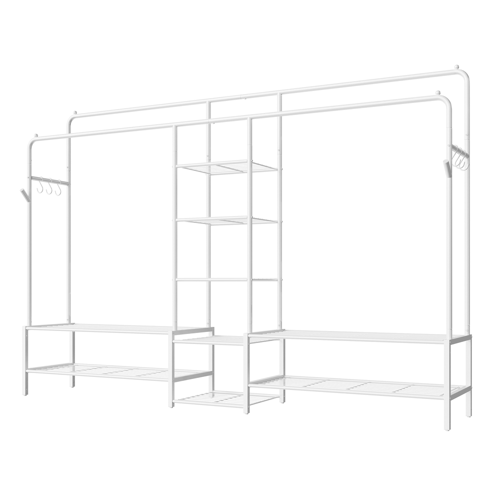 Riidestange avatud garderoobikapina 9 riiuliga, teras, valge, 45 x 195 x 172,8 cm