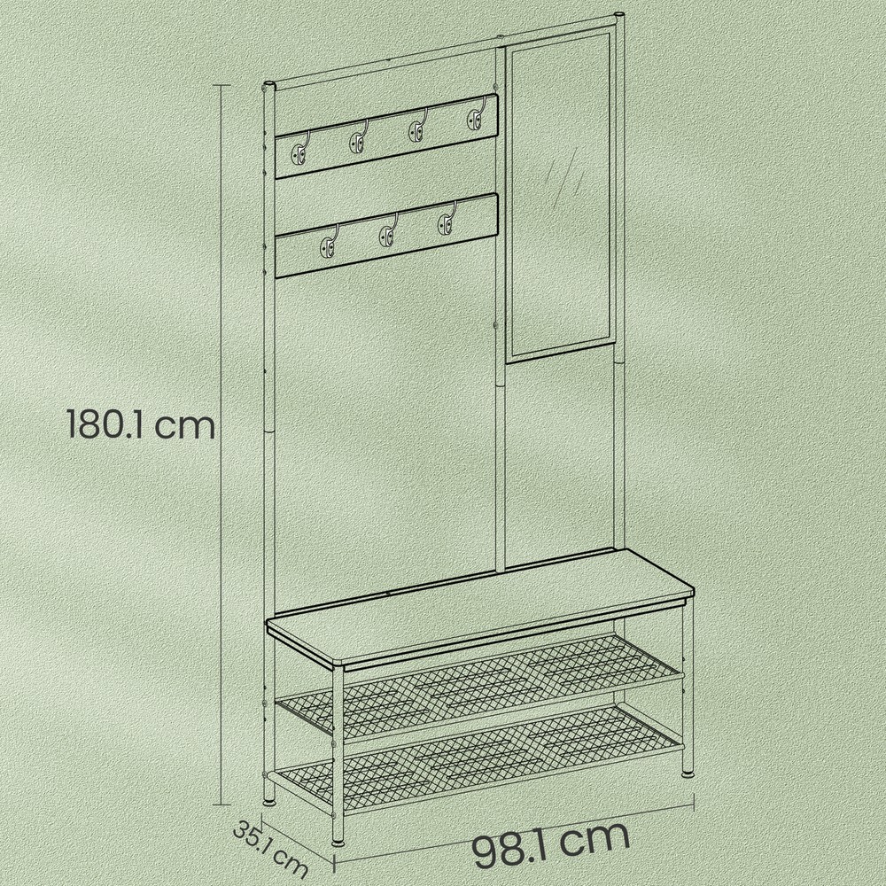 Prieškambario kabykla su veidrodžiu ir suoliuku, 35,1 x 98,1 x 180,1 cm, ąžuolo spalvos balta - Image 2