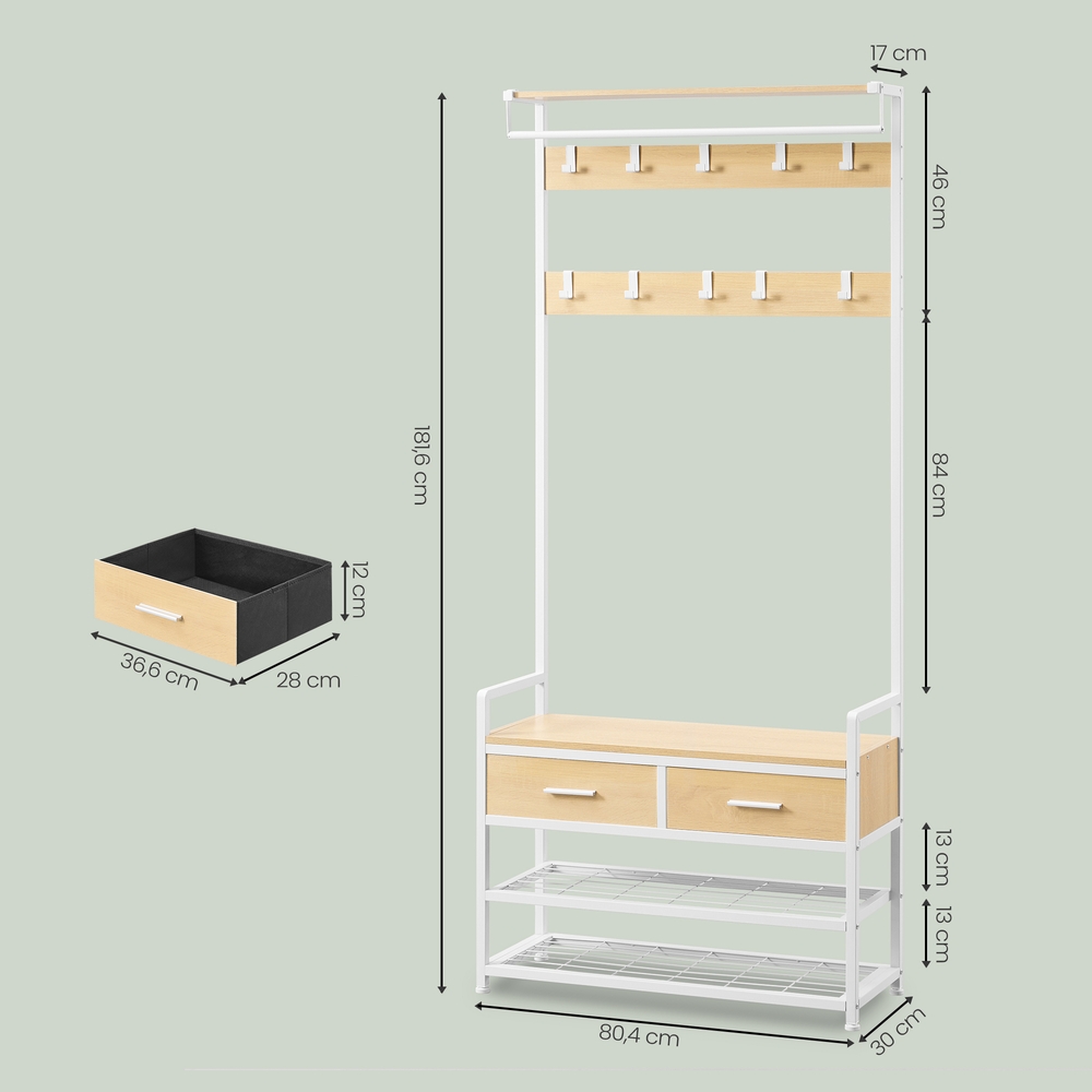 Eteinaulakko kenkäpenkillä, 2 laatikkoa, 30 x 80,4 x 181,6 cm, valkoinen - Image 3
