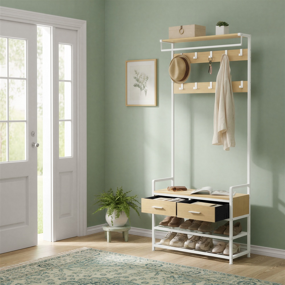 Eteinaulakko kenkäpenkillä, 2 laatikkoa, 30 x 80,4 x 181,6 cm, valkoinen - Image 4