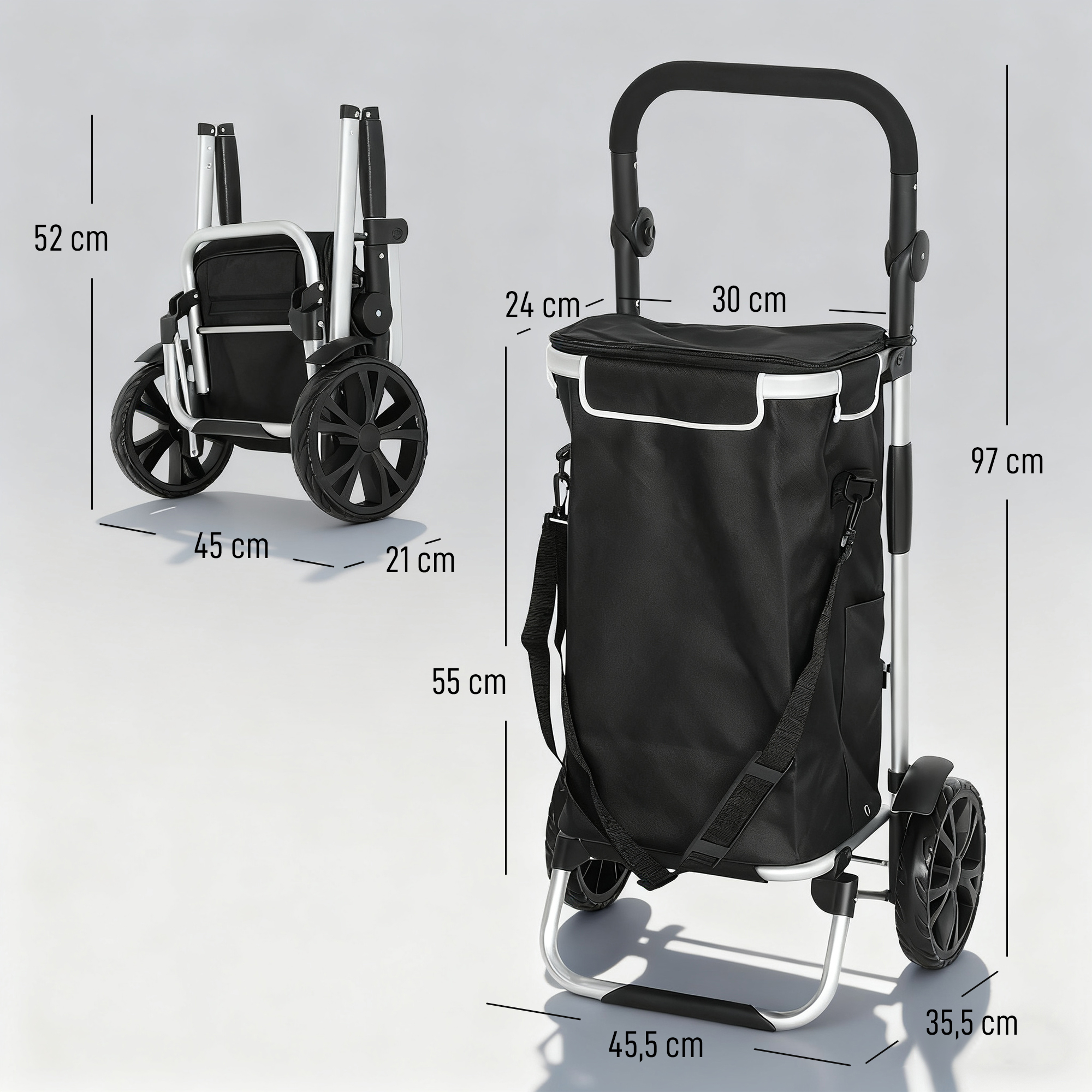 3-in-1 ostoskärry, taitettava, 40 l, musta, enintään 25 kg - Image 3