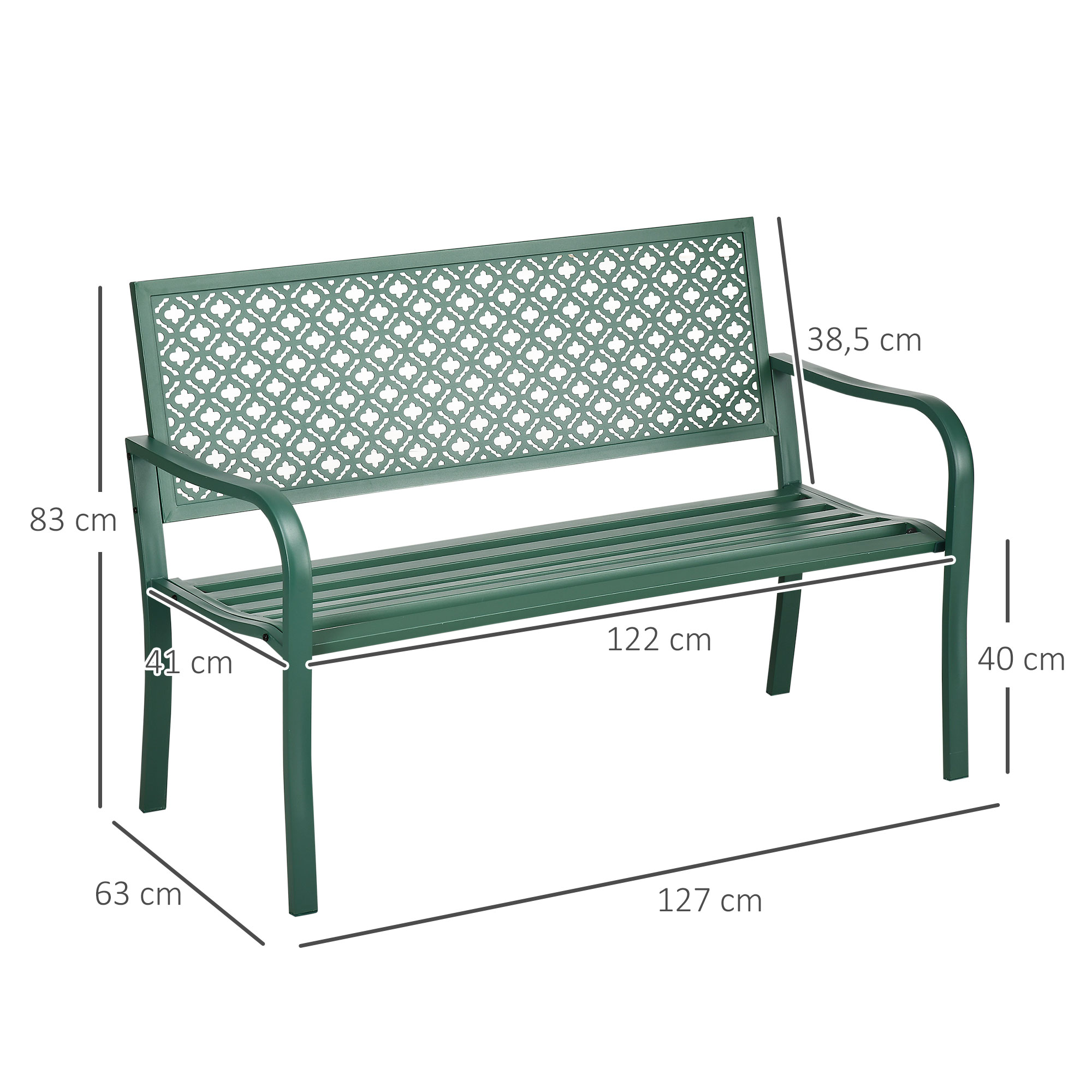 Sodo suoliukas iš metalo, 2 vietų, tamsiai žalias, 127 x 63 x 83 cm - Image 3