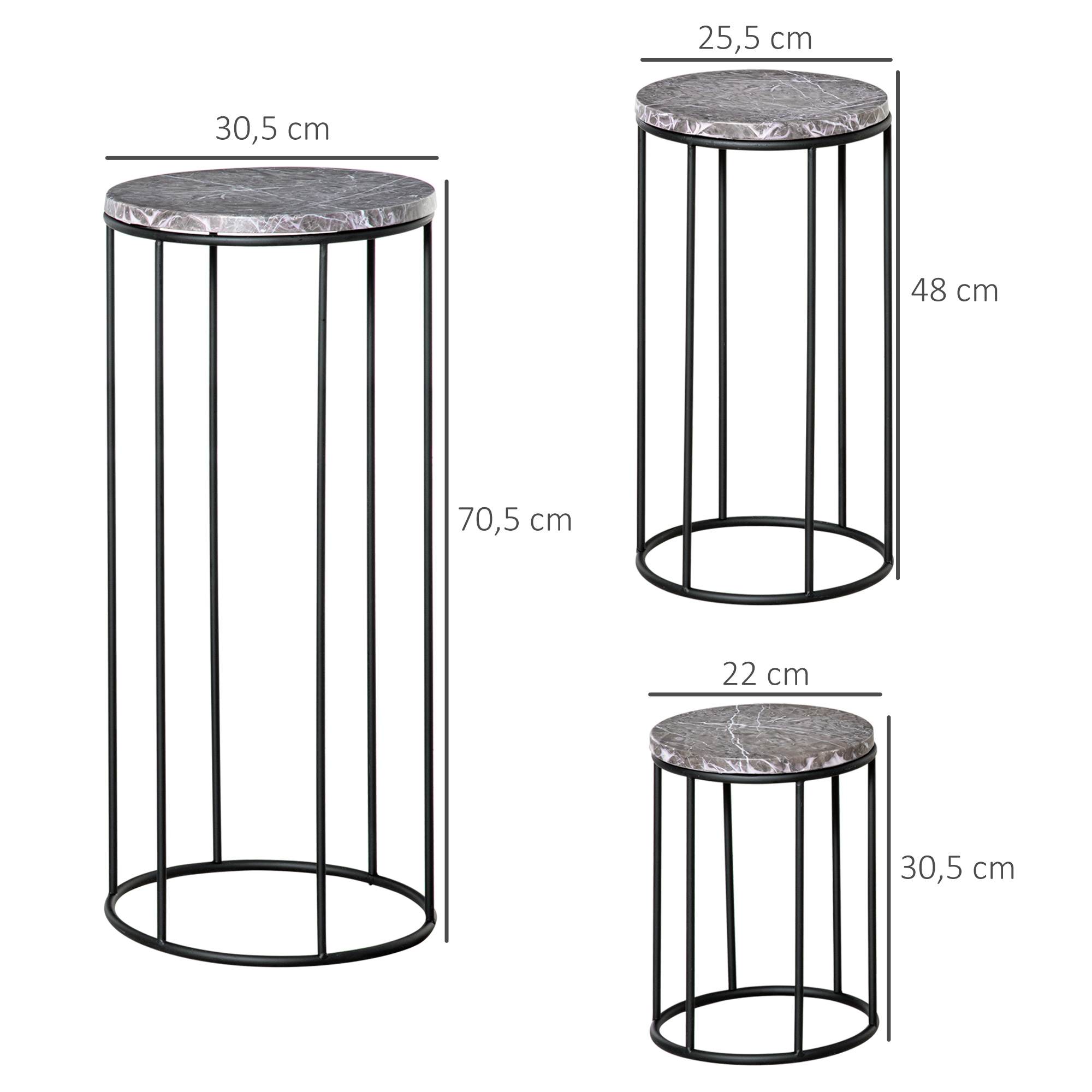 3-osainen metallinen kukkateline setti, musta ja harmaa, marmoripinta - Image 3