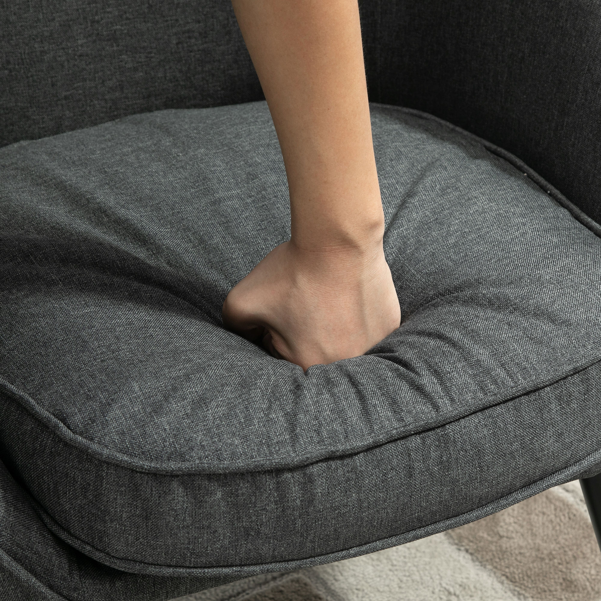 Lounge-nojatuoli, harmaa, pellavamainen polyesteri ja puu, 71 x 65 x 75 cm - Image 9