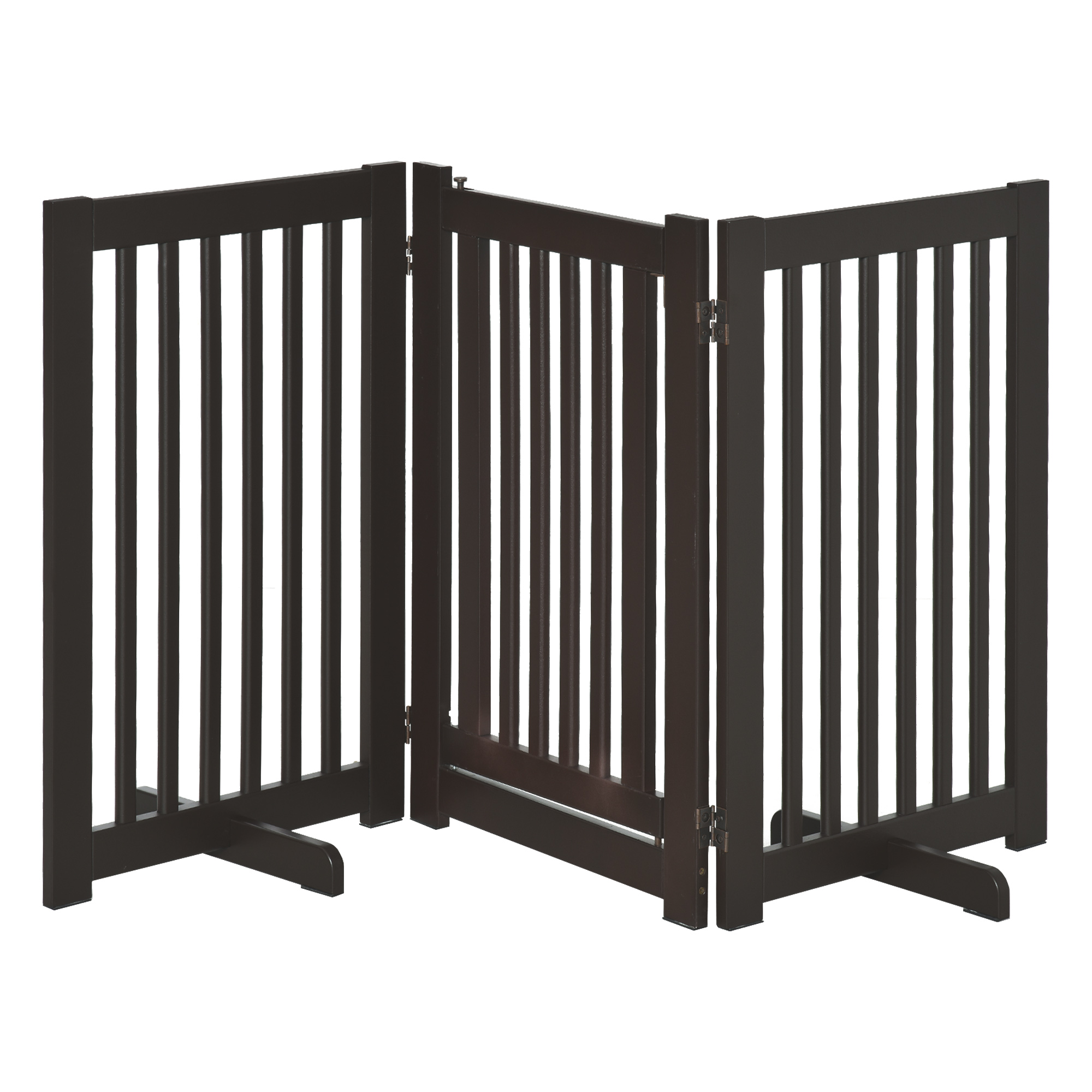Iseseisev kaitsevärav koerale, 3 paneeli, MDF, tumepruun, 155 x 76 cm