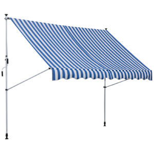Kiinnitysmarkiisi käsikammella, korkeus säädettävä, 300 x 150 cm, sininen + valkoinen