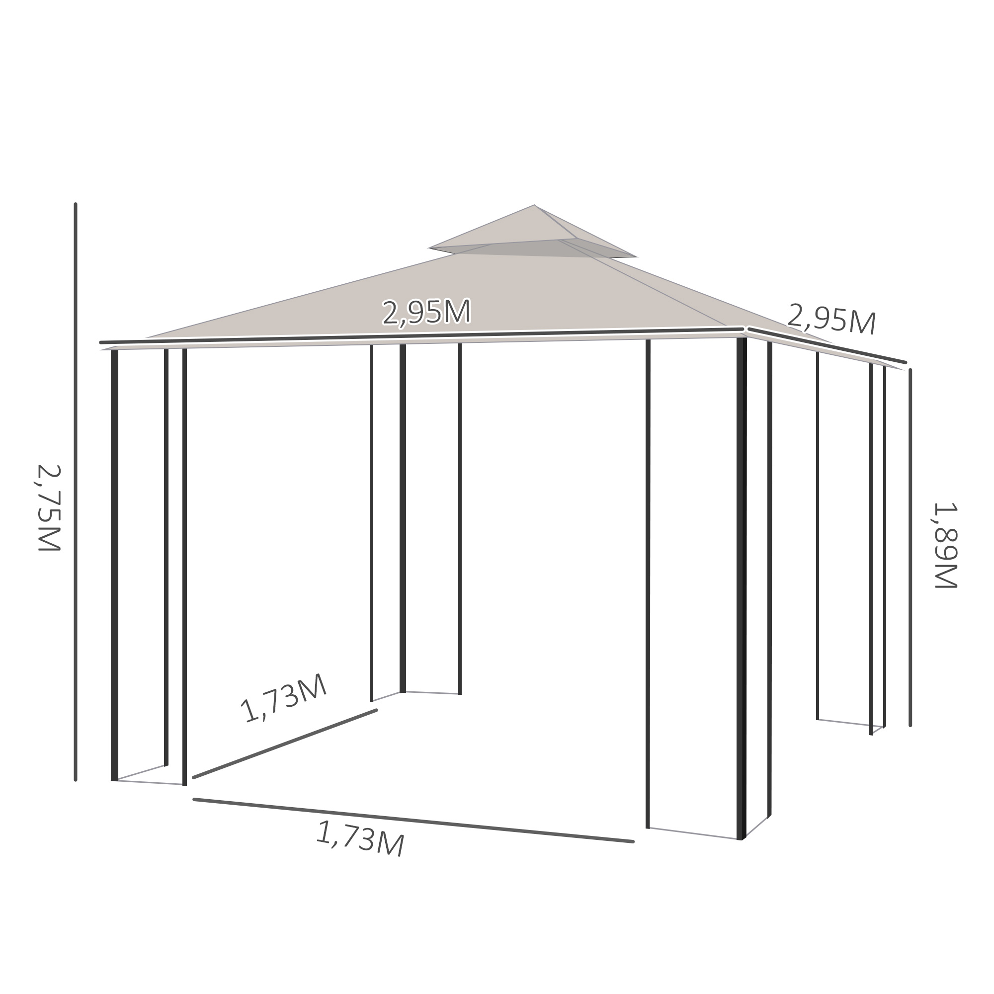 Sodo pavėsinė, smėlio ir juoda, 295 x 295 x 275 cm - Image 3