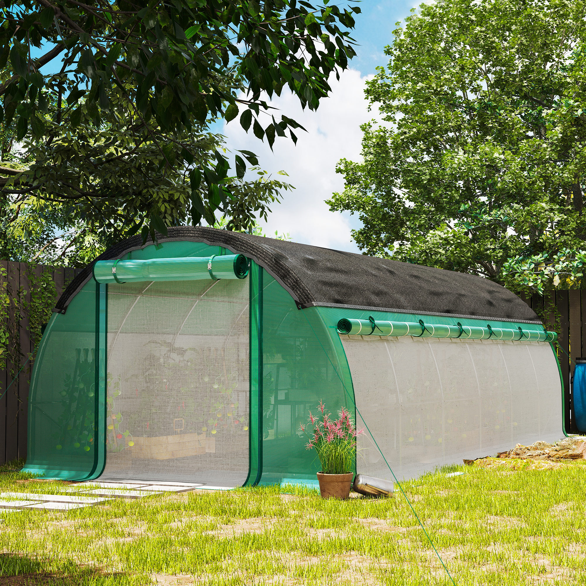 Polytunnel-kasvihuone aurinkosuojaverkolla, 6 x 3 x 2 m, vihreä - Image 2