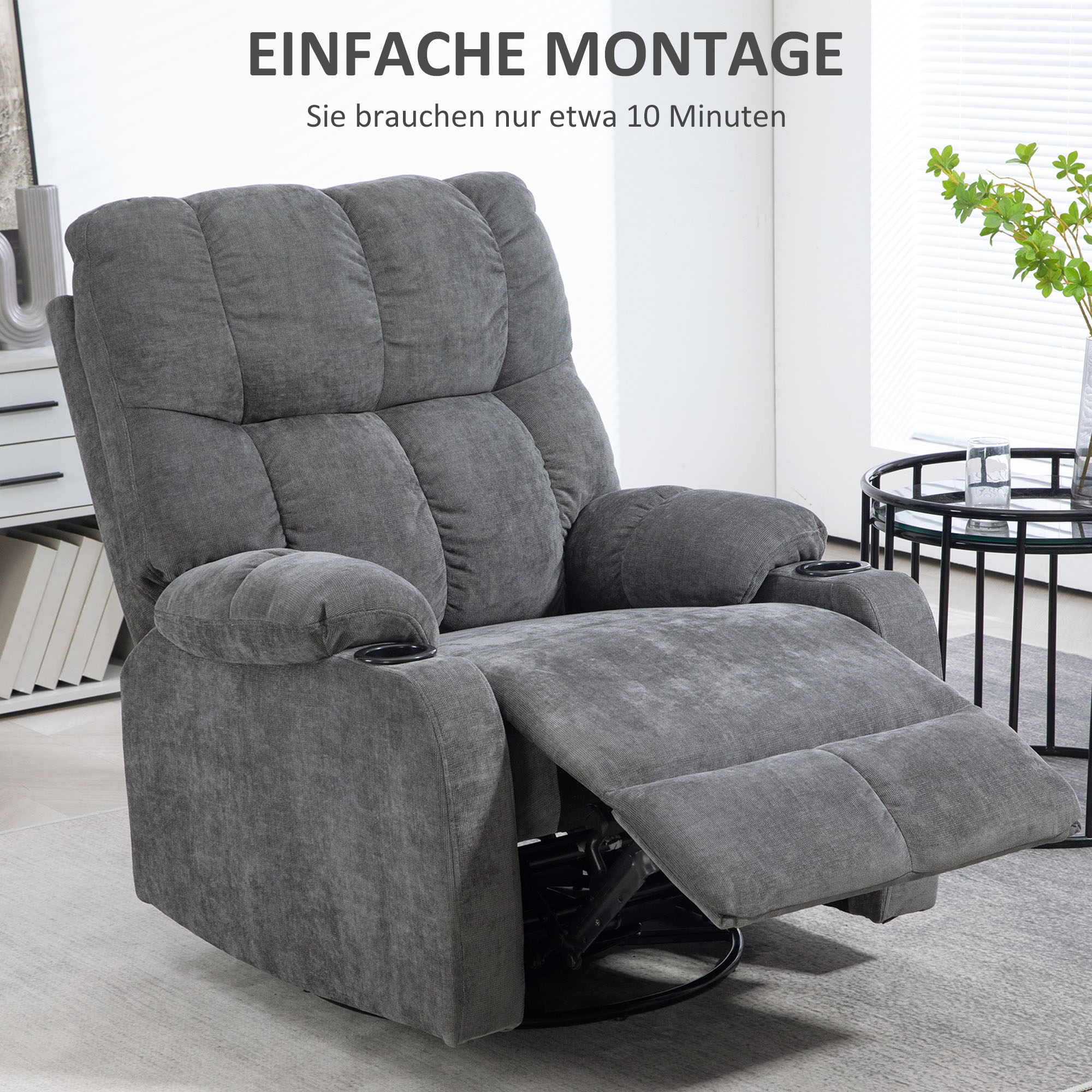 Recliner armchair su pakoja, sukamas, tamsiai pilkas, 150 kg, 88 x 96 x 108 cm - Image 7