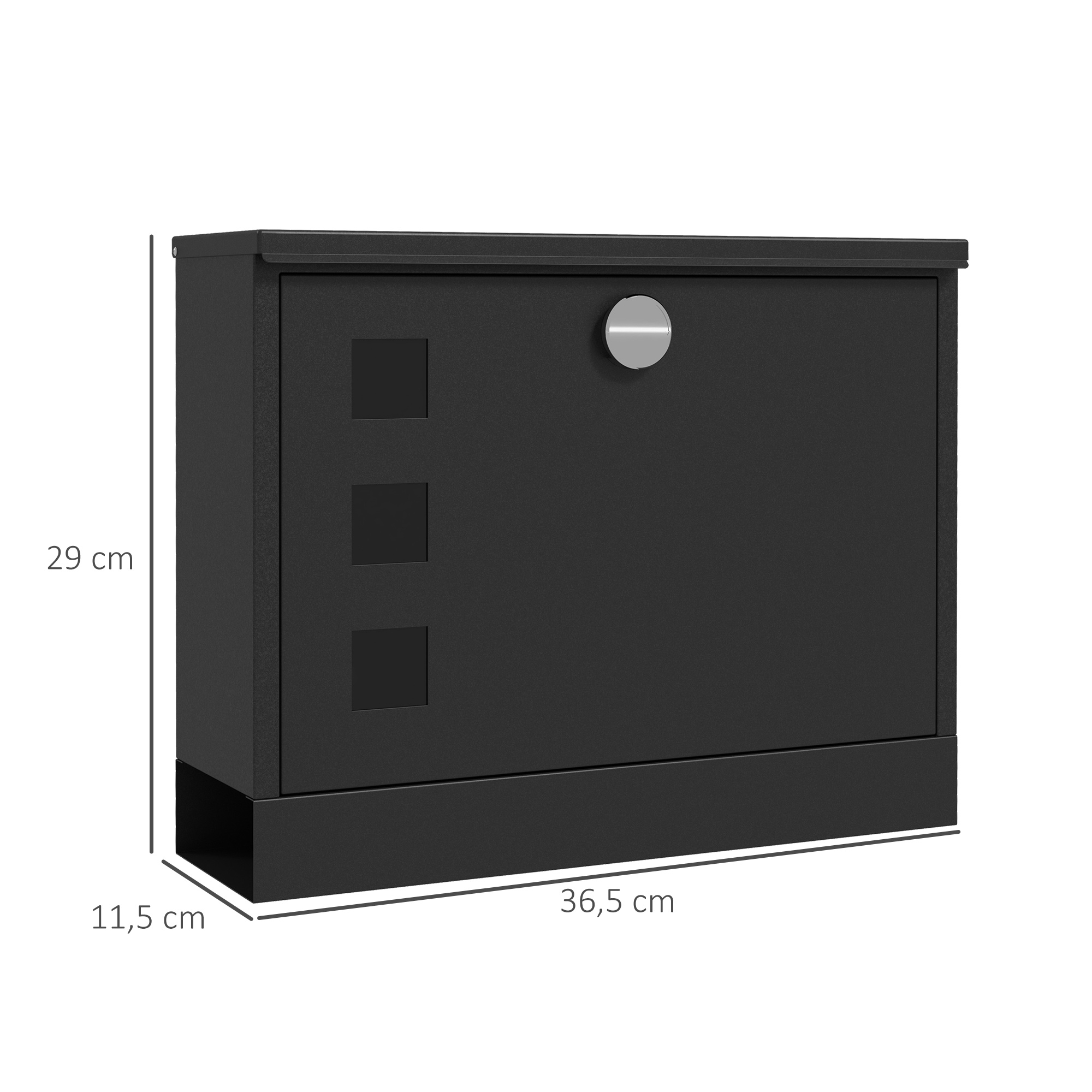 Metalinė pašto dėžutė, užrakinama, juoda, 36,5 x 11,5 x 29 cm - Image 3