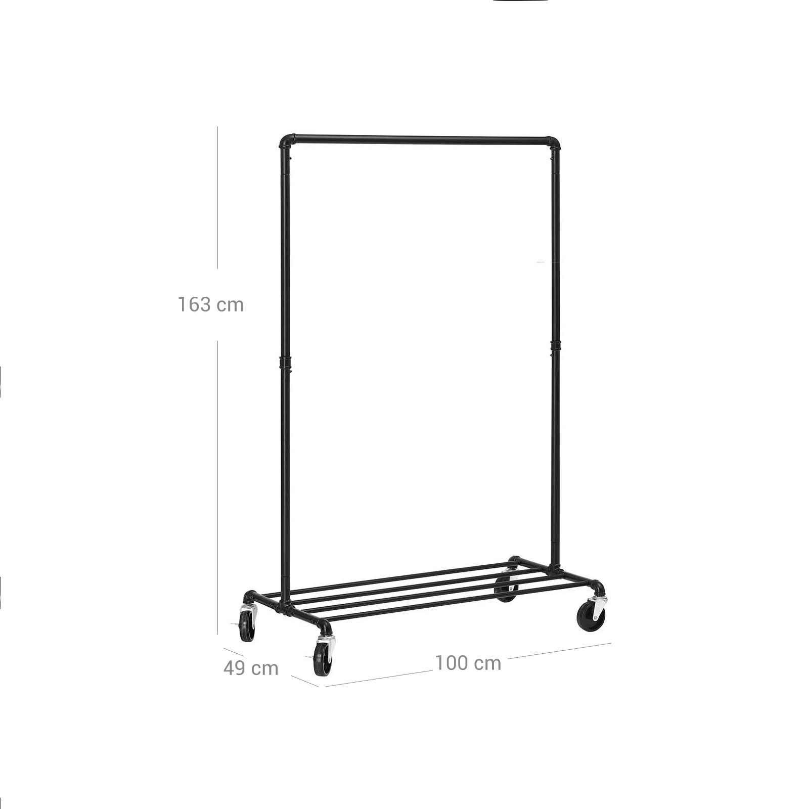 Drēbju statīvs uz riteņiem, 100 x 163 x 49 cm, metāla, melns, līdz 90 kg - Image 7