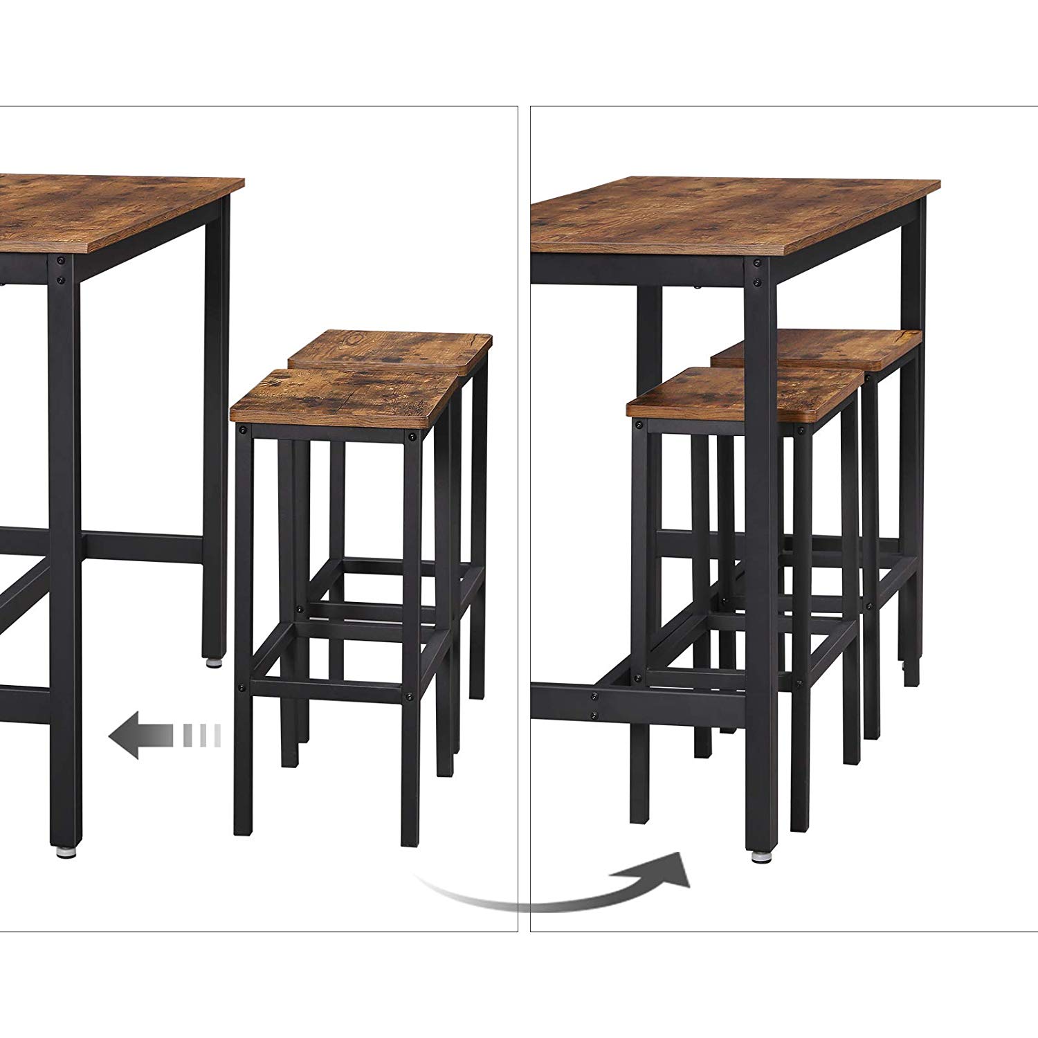 Bāra galda komplekts ar 2 bāra krēsliem, industriāls dizains, 120 x 60 x 90 cm, tumši brūns - Image 6