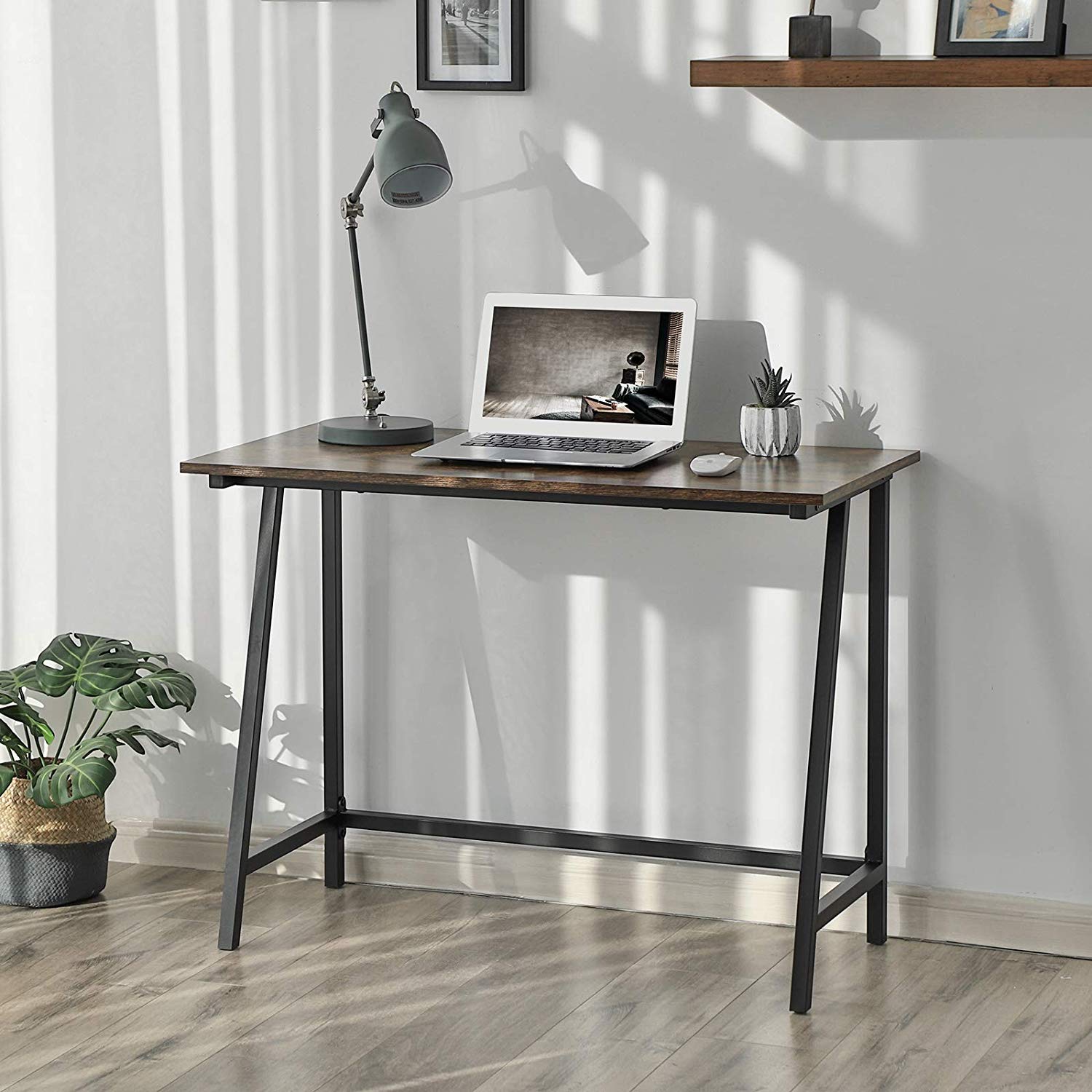 Rašomasis stalas 100 x 50 x 75 cm, medžio drožlių plokštė ir plienas, vintažinė ruda-juoda - Image 6