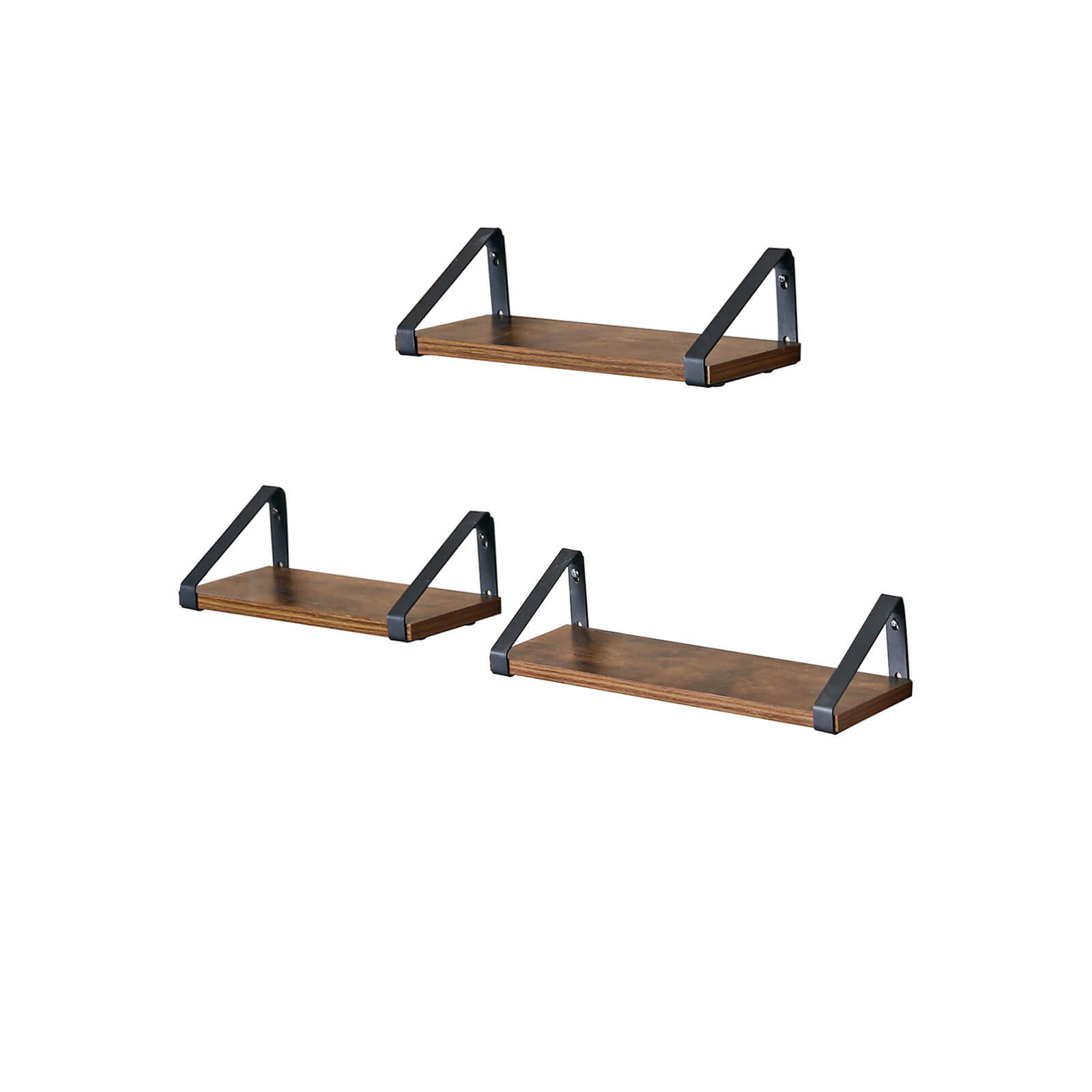 Sieninės lentynos, 3 vnt. komplektas, industrinio stiliaus, vintage rudos-juodos, 30–40 cm - Image 6