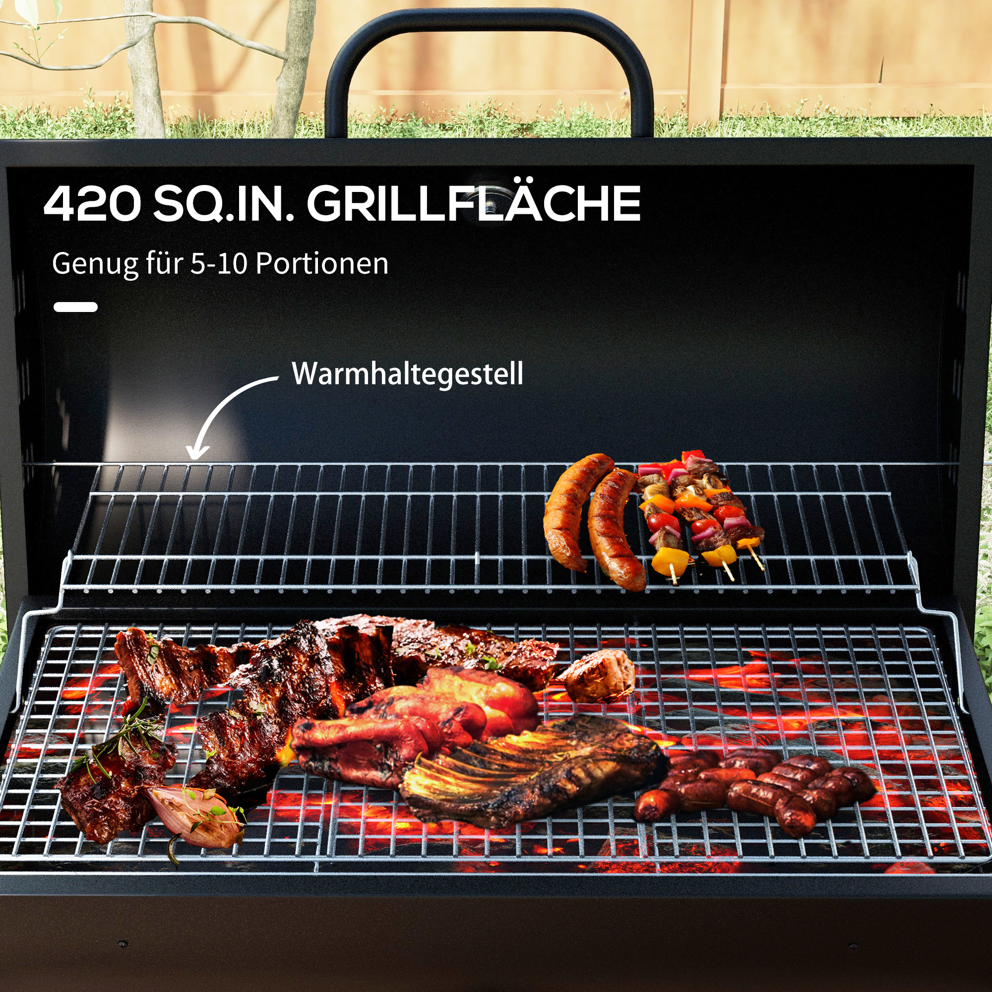 Anglinis grilis su dangčiu, juodas, 95 x 71,5 x 102 cm - Image 4