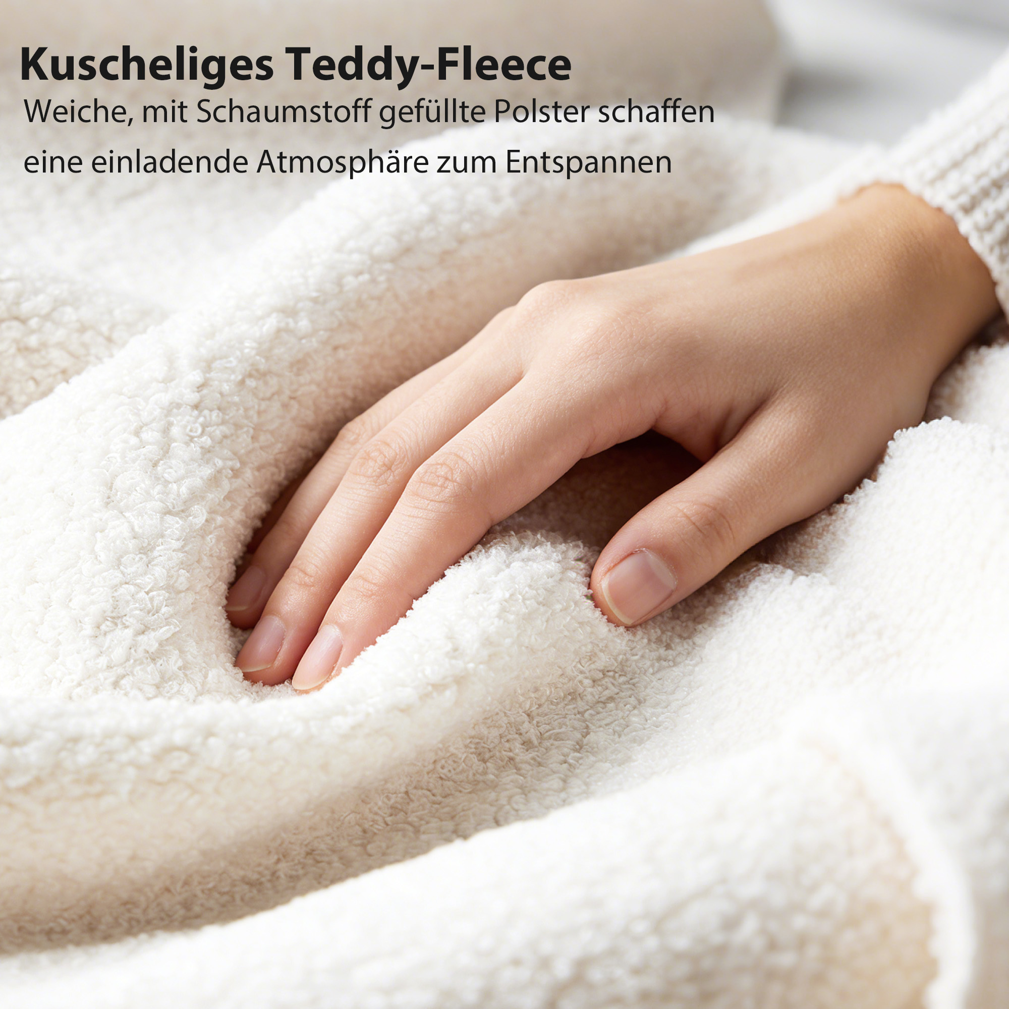 Gulta 140 x 200 cm, polsterēts gultas rāmis ar regulējamu Teddy fleece galvgali, balta - Image 4