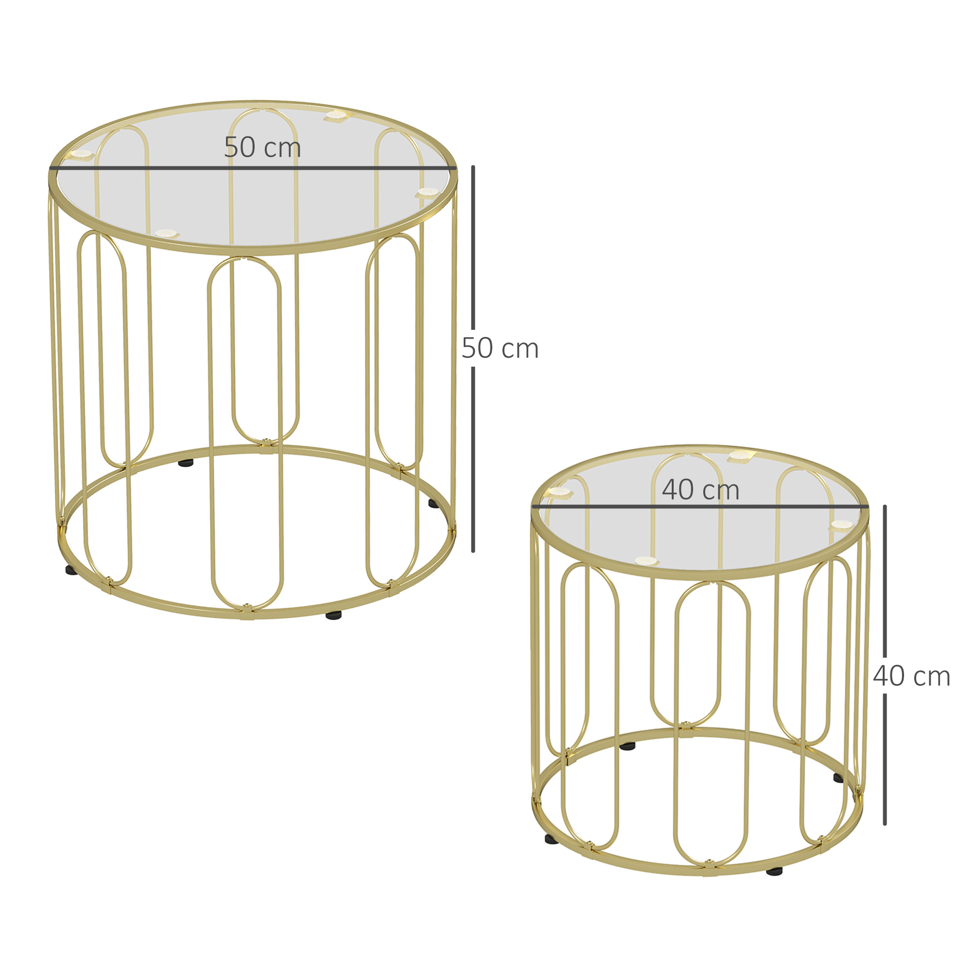 2 daļu stikla kafijas galdiņu komplekts, ievietojams viens otrā, metāla rāmis, zeltainā krāsā - Image 3