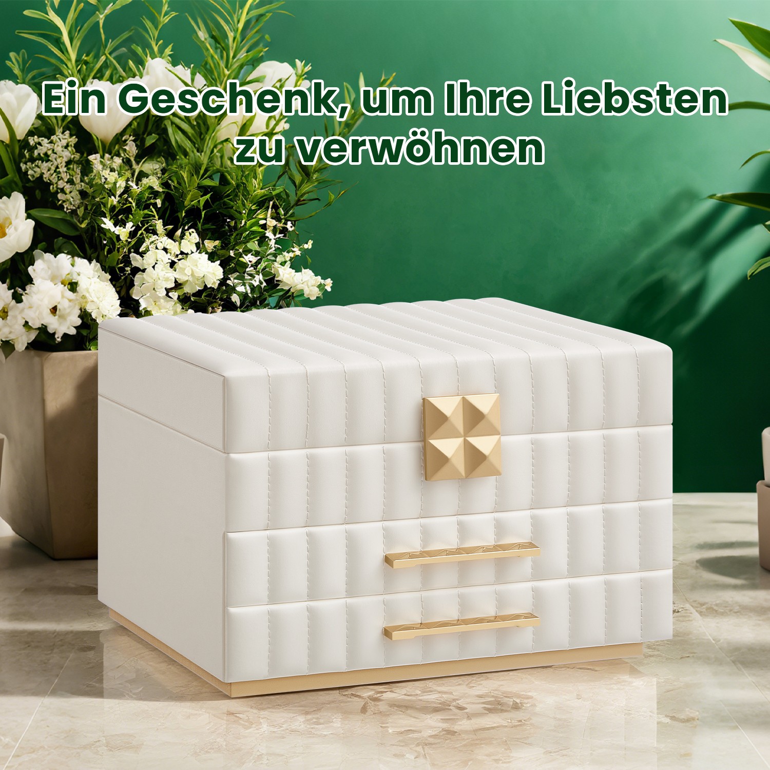 Ehetekarp peegliga, 3 tasandit, 2 sahtlit, 21,5 x 24 x 15,8 cm, valge