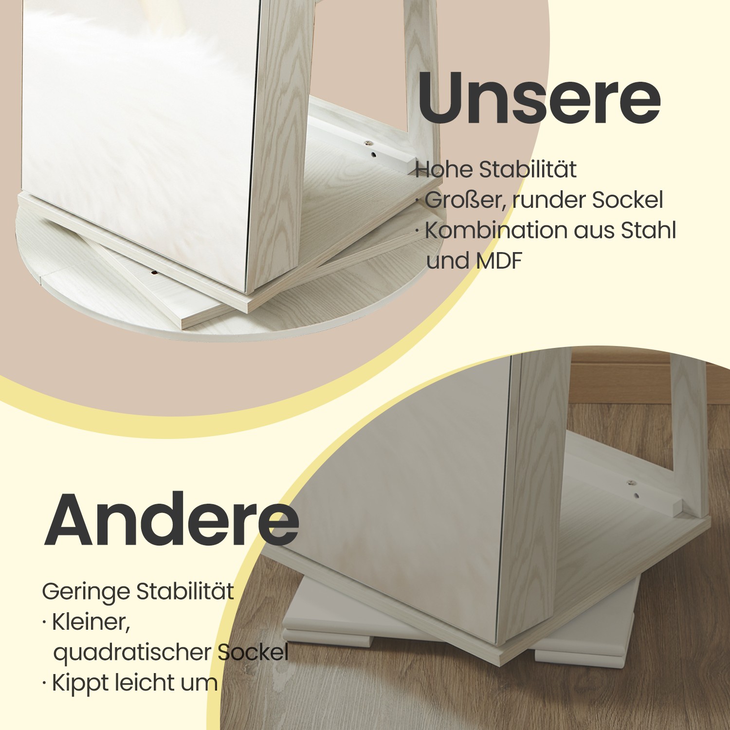 Papuošalų spintelė su berėmiu viso ūgio veidrodžiu, pasukama 360°, balta, 54,5 x 54,5 x 162 cm - Image 5