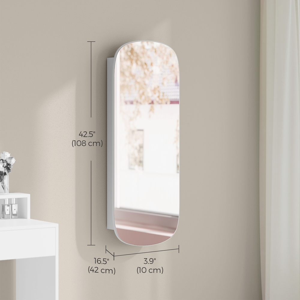 Seinään kiinnitettävä peilillinen korukaappi, valkoinen, 10 x 42 x 108 cm - Image 2