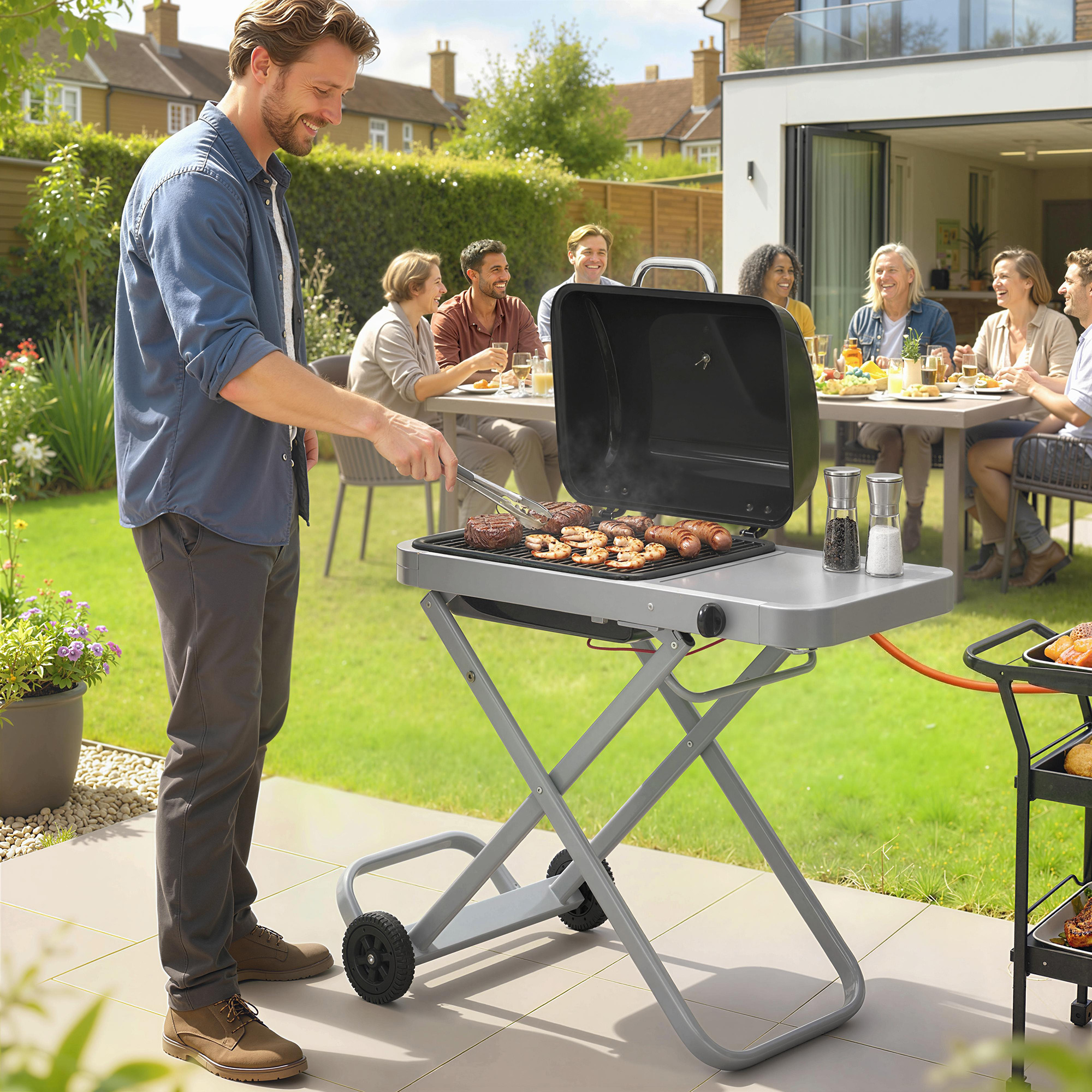 Kaasaskantav gaasigrill, 1 põletiga, 2,5 kW, must hõbedane, 109 x 55 x 89 cm - Image 2