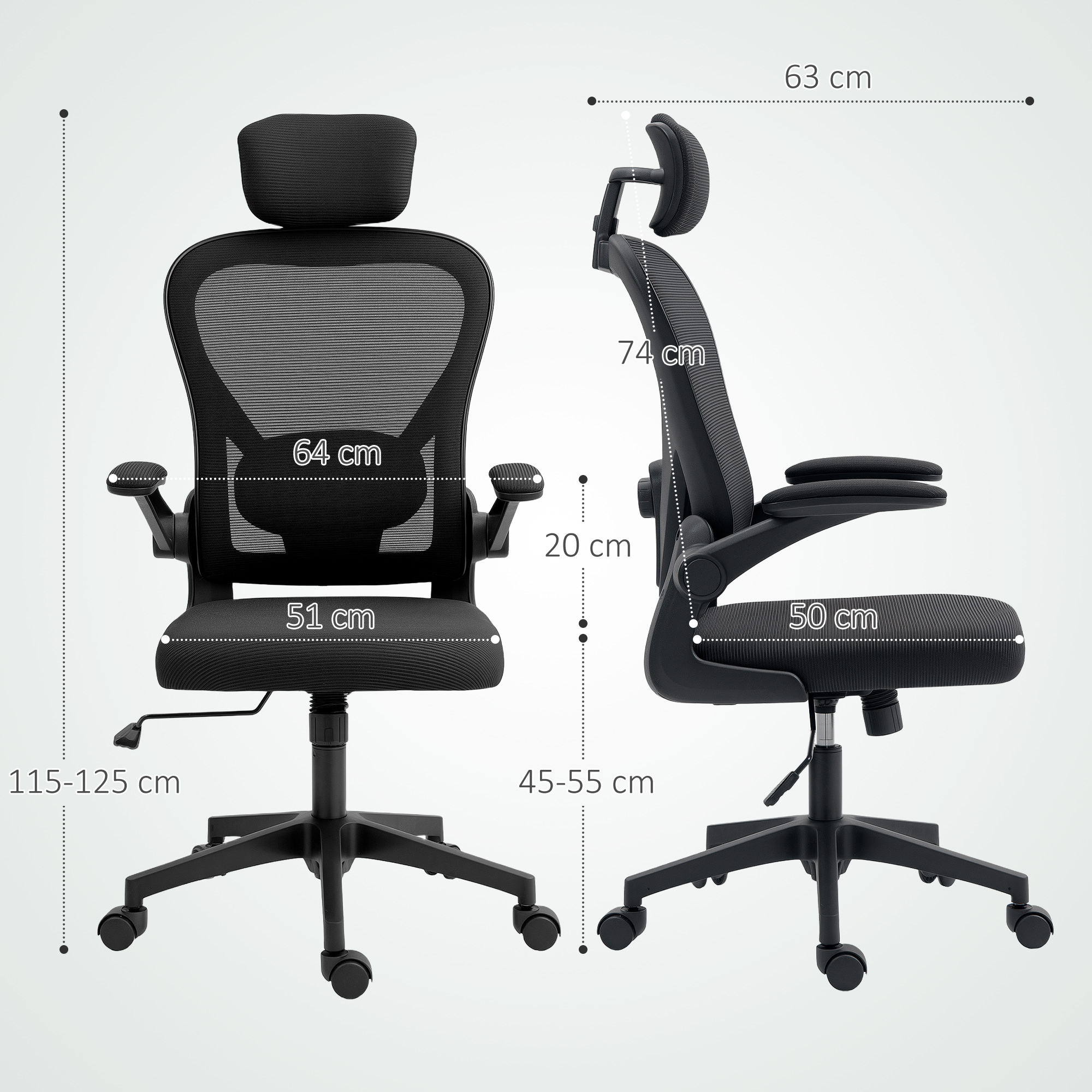 Biuro kėdė, ergonomiška, juoda, 64 x 63 x 115-125 cm - Image 3