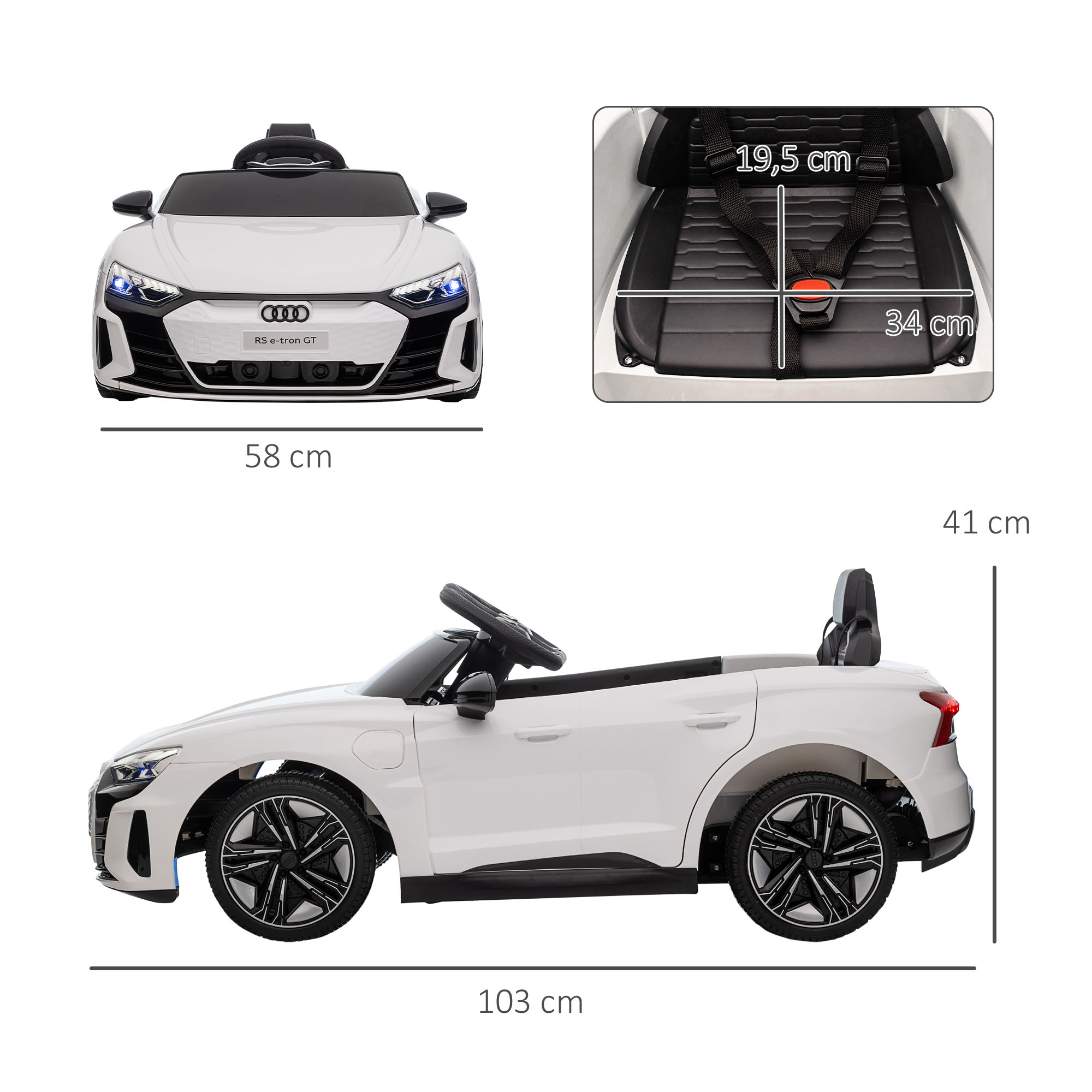 Lasten sähköauto Audi RS e-tron GT, valkoinen, 103 x 58 x 41 cm - Image 3