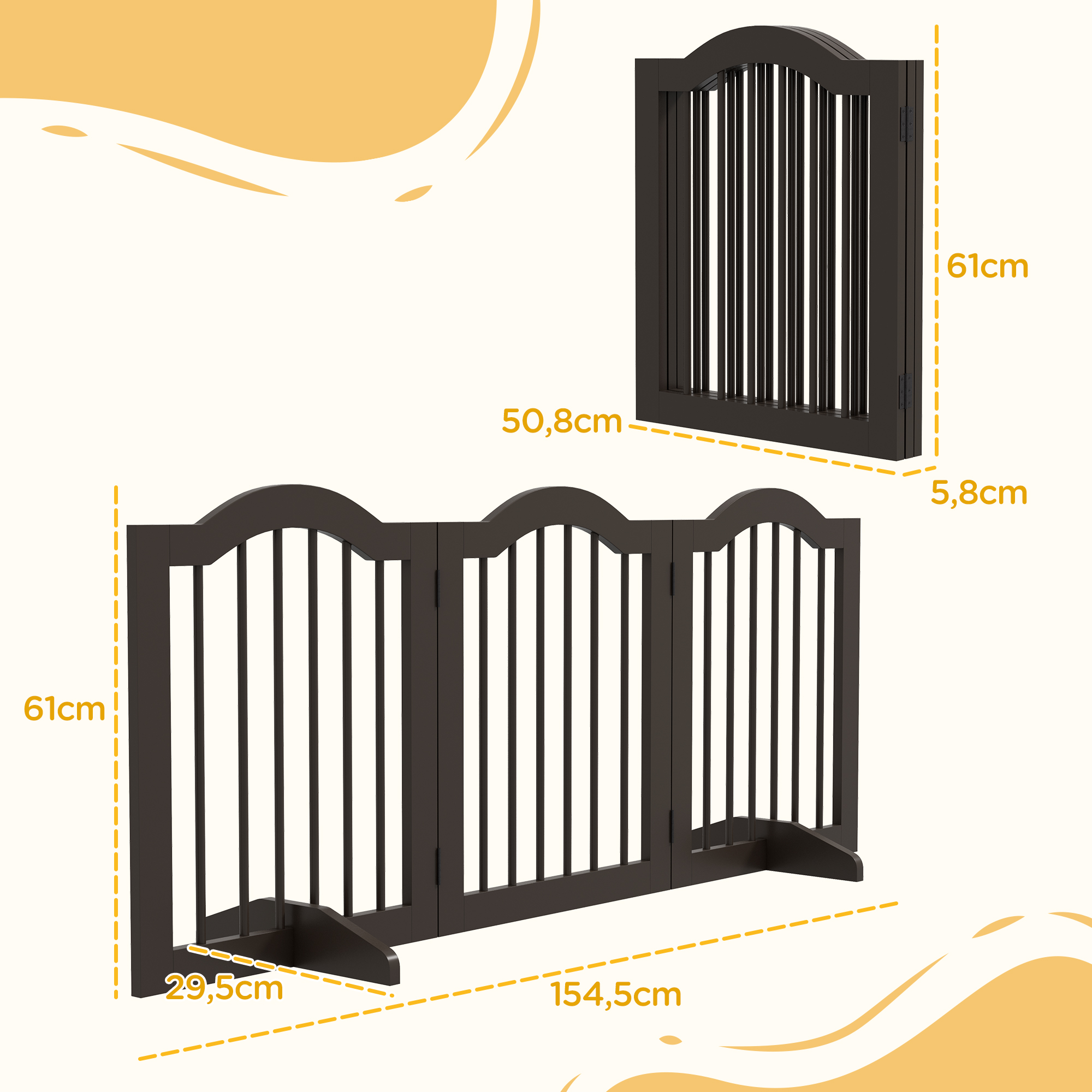 Koiran turvaportti, 3 paneelia, kokoontaitettava, puu ja MDF, 154,5 x 29,5 x 61 cm, kahvi - Image 3