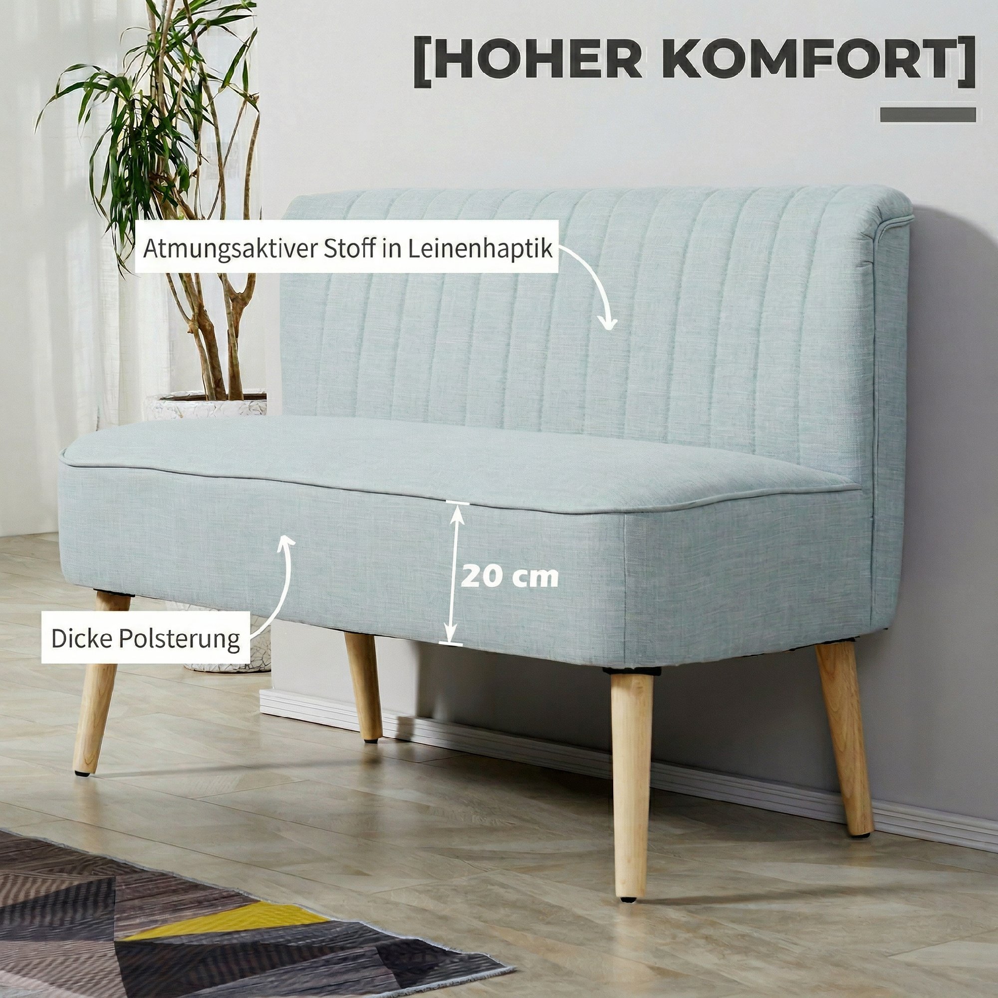 2-istuttava sohva, vaaleanvihreä, 117 x 56,5 x 77 cm, enintään 220 kg - Image 4