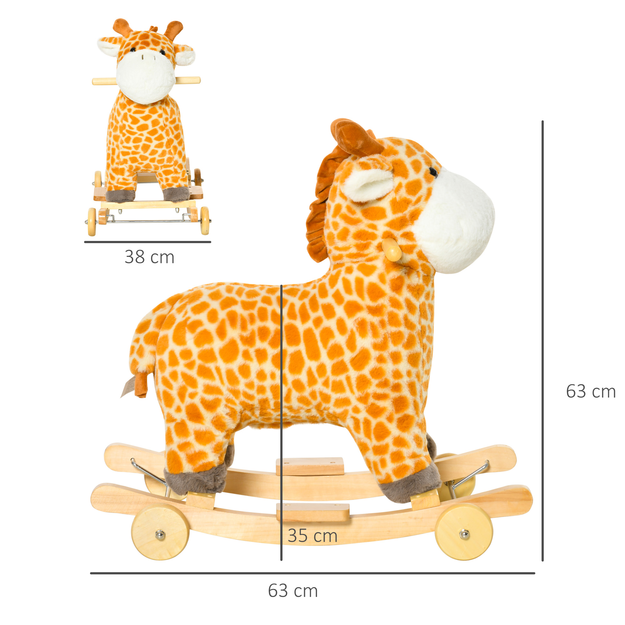 Supamasis žaislas žirafa su garsais, ratukais ir rankenomis, geltonas, 63 x 38 x 63 cm - Image 3