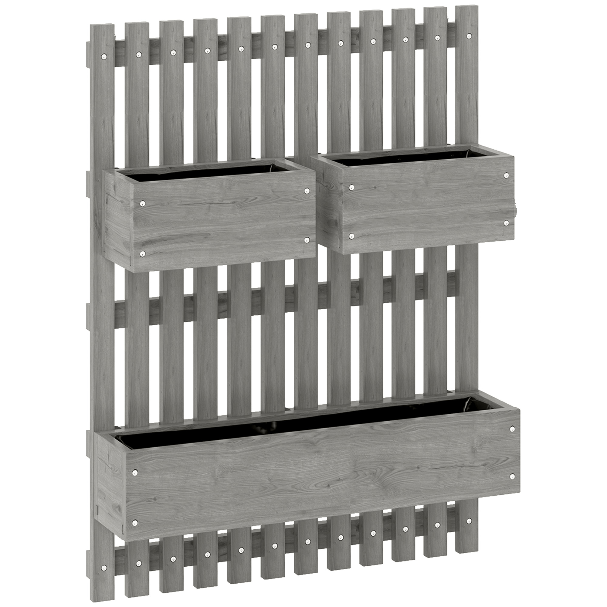 Seinale kinnitatav lillekastide komplekt, hall, 60 x 16 x 80 cm