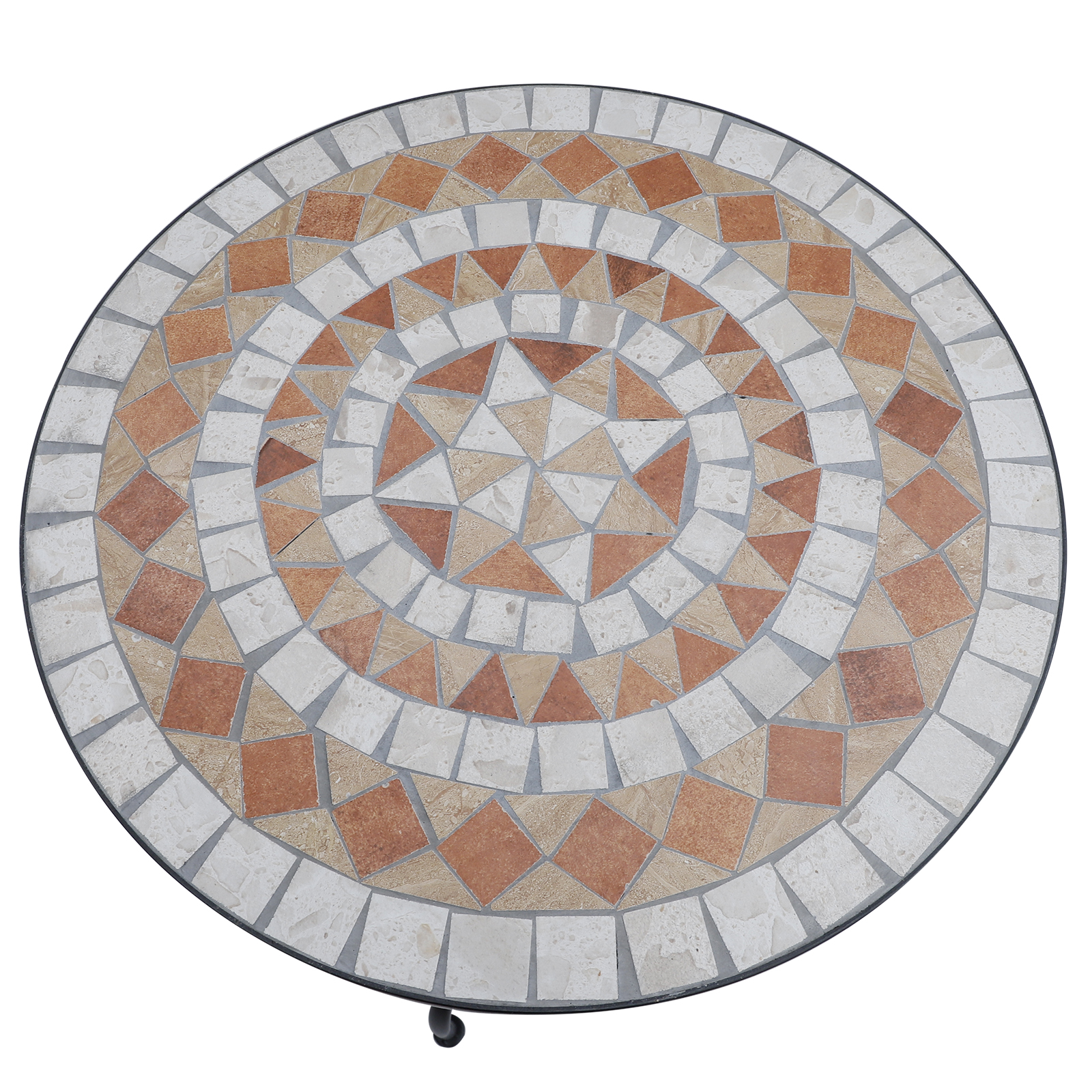 Apvalus sodo staliukas su mozaika, plienas ir keramika, oranžinė / balta, Ø60 x H71 cm - Image 9