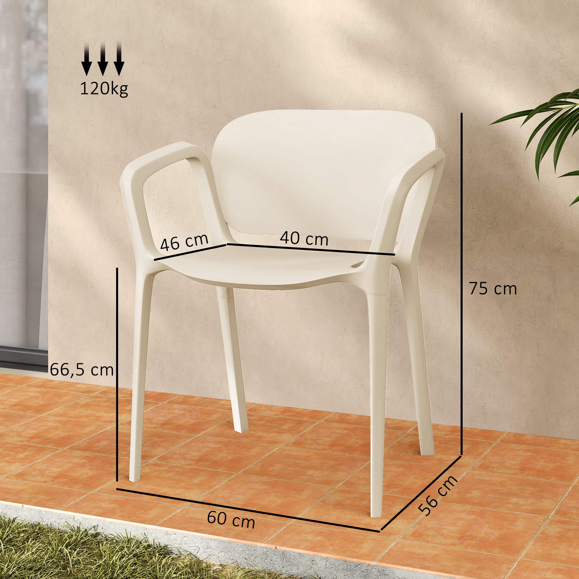 4 vnt. sodo kėdžių komplektas, plastikas, baltas, 120 kg - Image 3