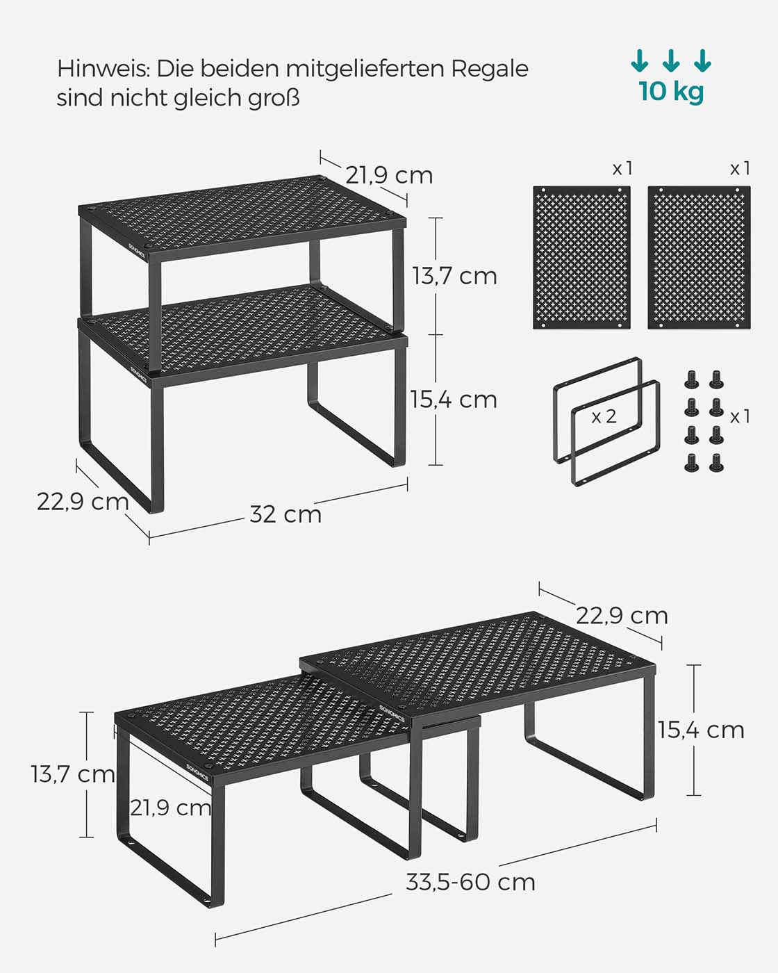 Prieskonių lentynėlių komplektas, 4 dalių, išplečiamas ir sukraunamas, metalinis, juodas - Image 7