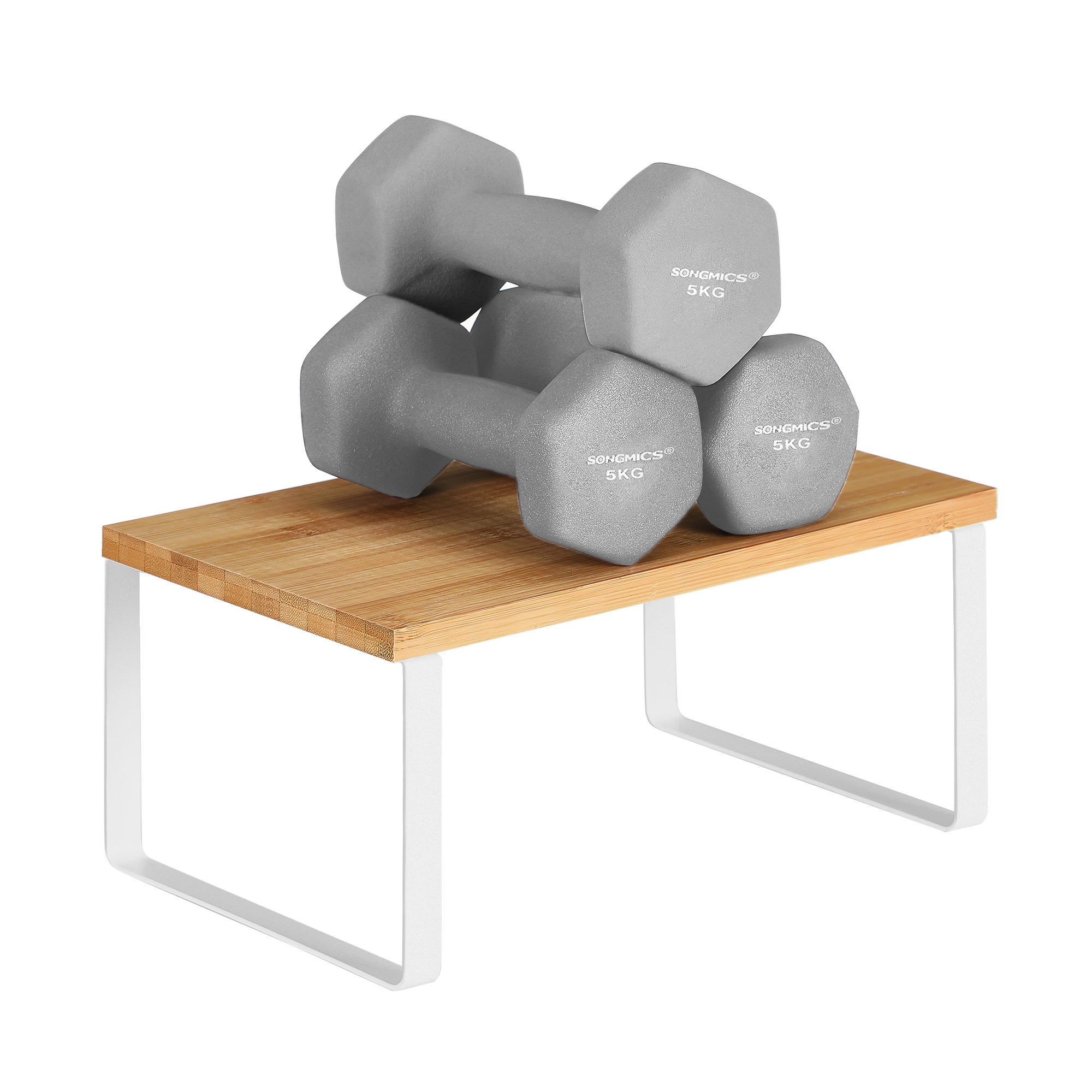 Prieskonių lentynėlės, 2 vnt., su metaliniu rėmu ir bambuku, baltos/natūralios - Image 7