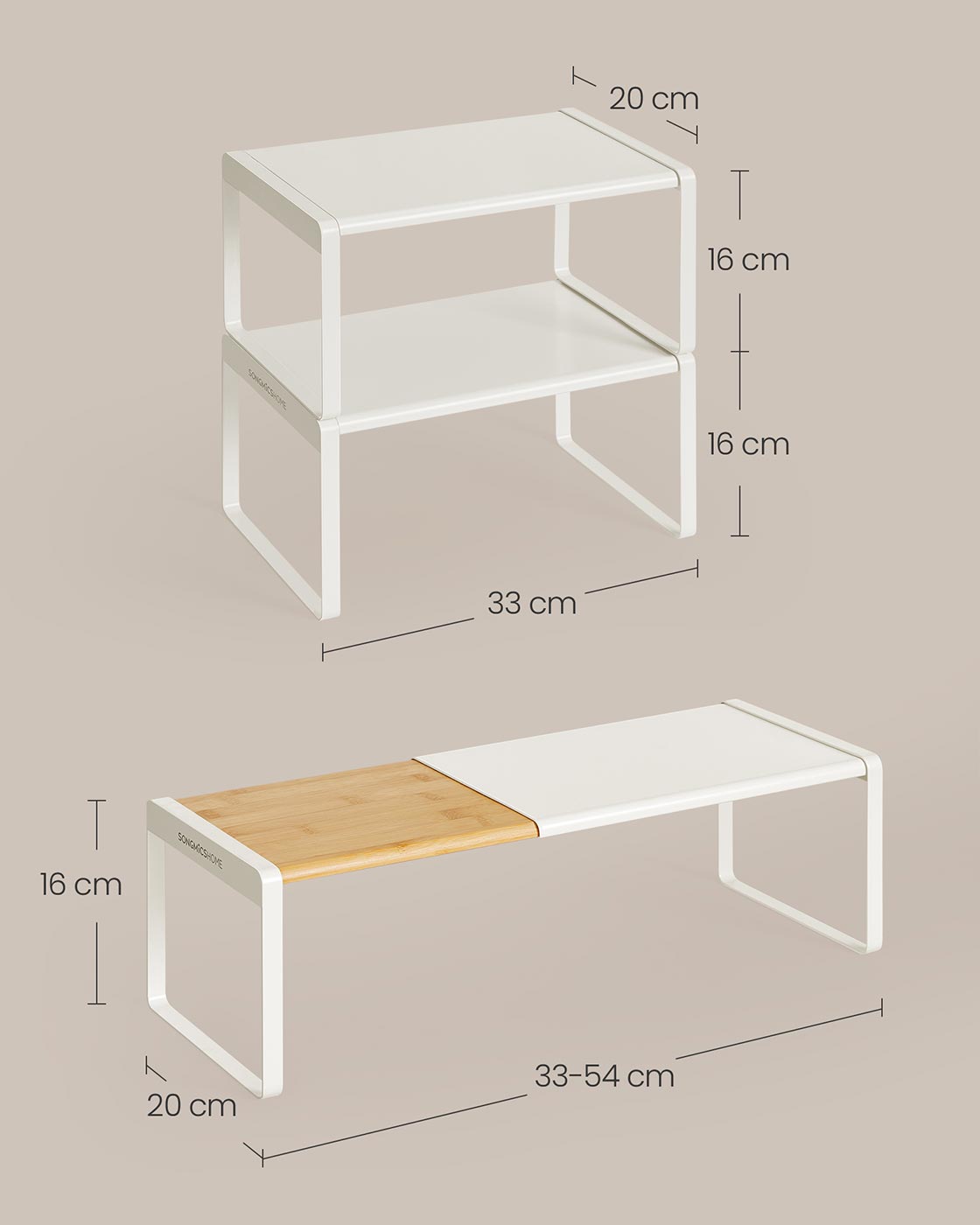 Prieskonių lentynėlė, 2 vnt. komplektas, ištraukiama, bambukas ir plienas, natūraliai smėlinė-kreminė balta - Image 6