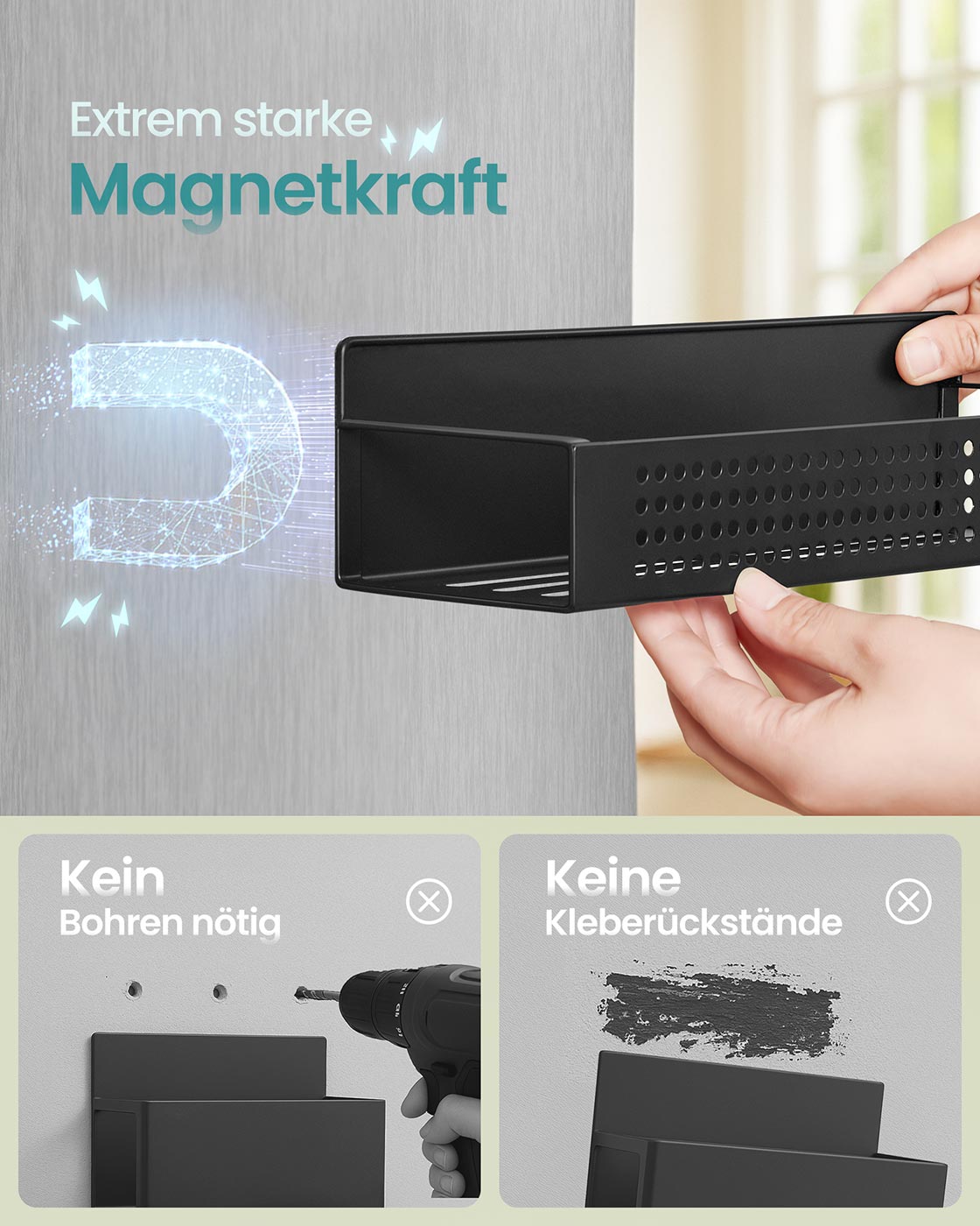 Magnetinių prieskonių lentynėlių komplektas, 4 dalių, plienas, juodas - Image 3