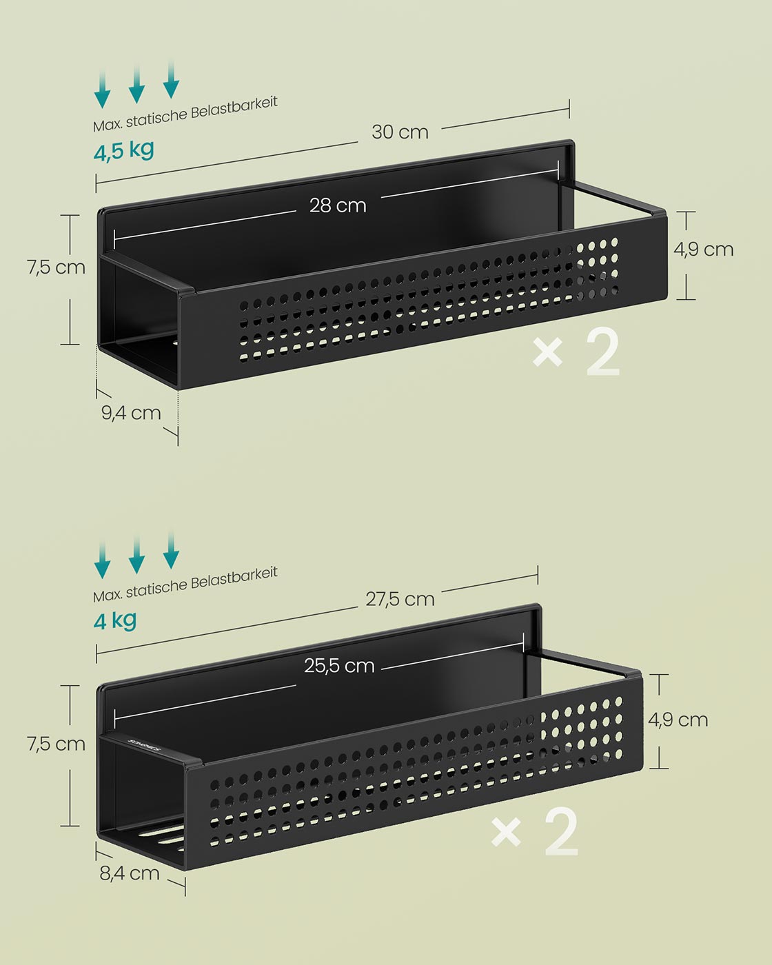 Magnetinių prieskonių lentynėlių komplektas, 4 dalių, plienas, juodas - Image 7