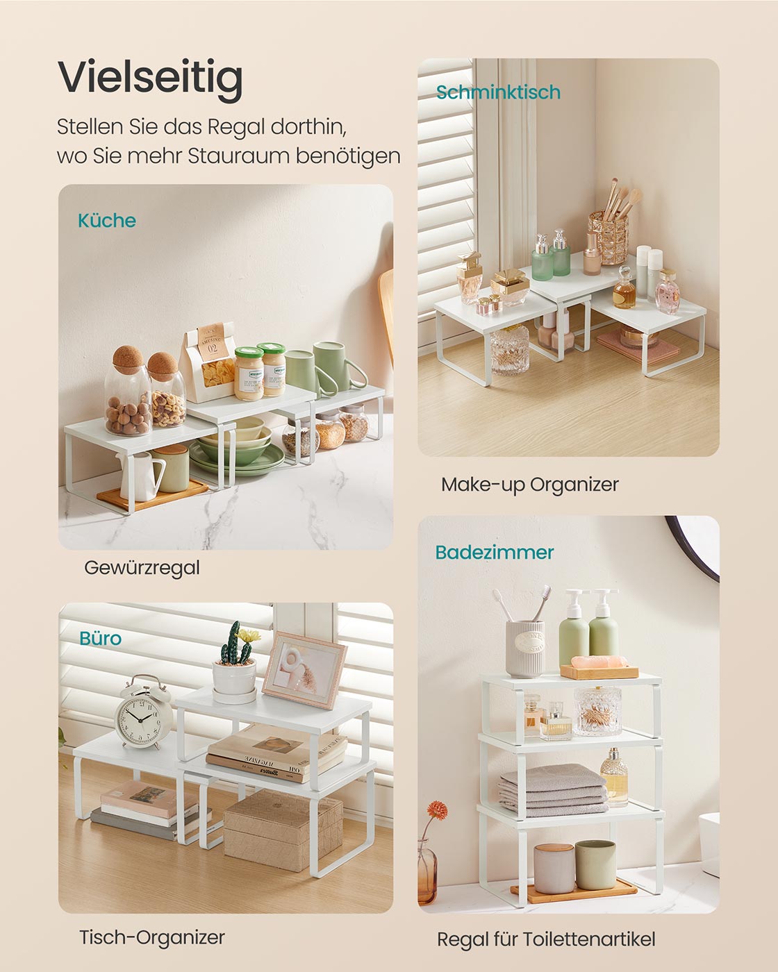 Garšvielu plaukts, 3 gab. komplekts, sakraujams un paplašināms, balts, metāls un kokskaidu plātne - Image 5