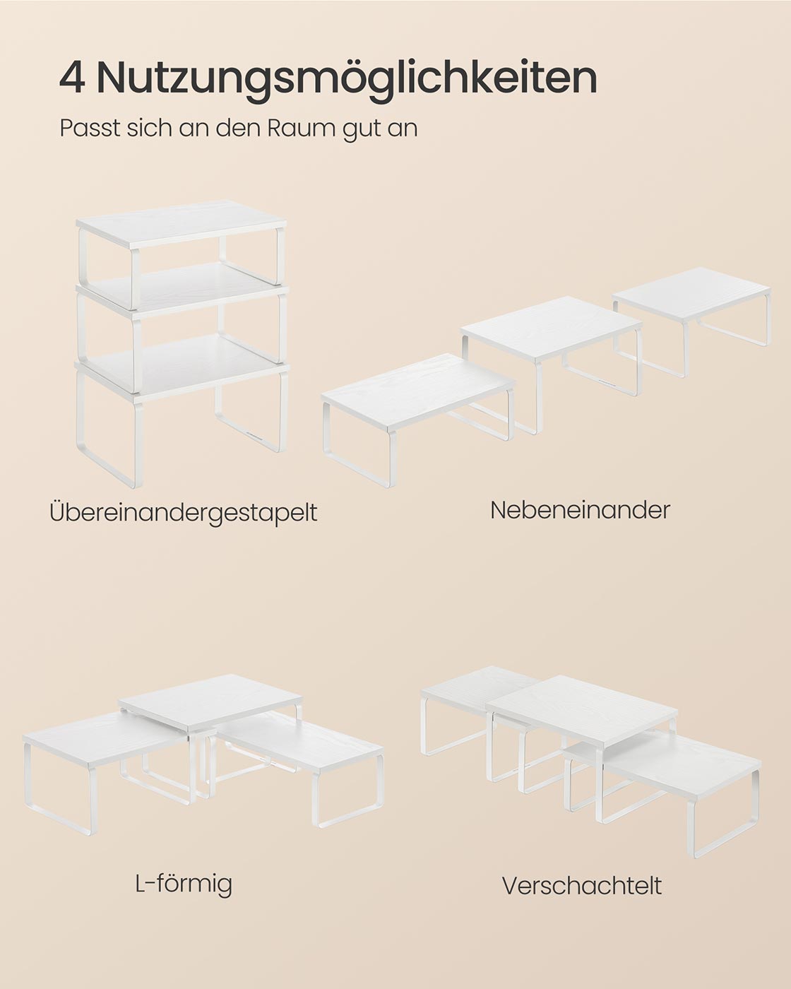 Garšvielu plaukts, 3 gab. komplekts, sakraujams un paplašināms, balts, metāls un kokskaidu plātne - Image 7